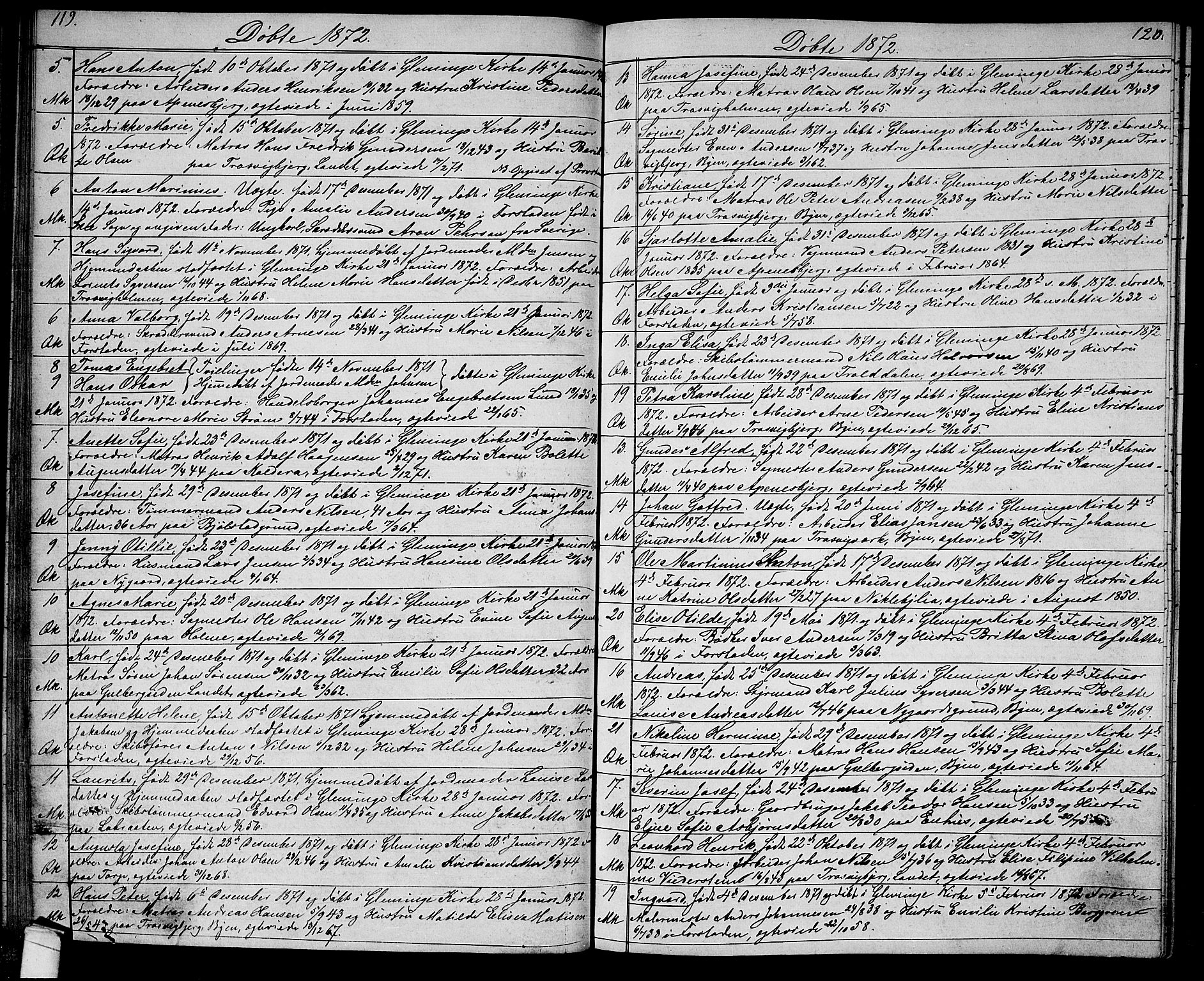 Glemmen prestekontor Kirkebøker, AV/SAO-A-10908/G/Ga/L0004: Klokkerbok nr. 4, 1867-1875, s. 119-120