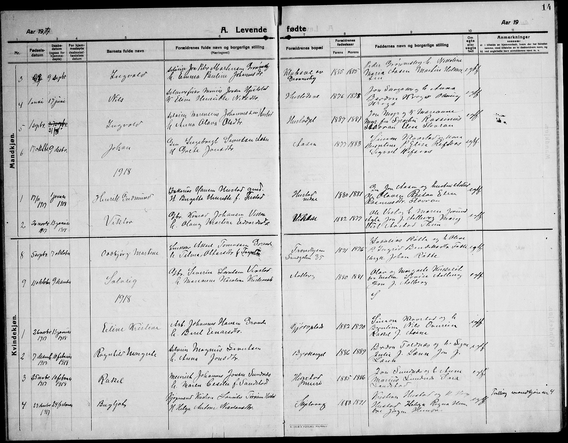 Ministerialprotokoller, klokkerbøker og fødselsregistre - Nord-Trøndelag, AV/SAT-A-1458/732/L0319: Klokkerbok nr. 732C03, 1911-1945, s. 14