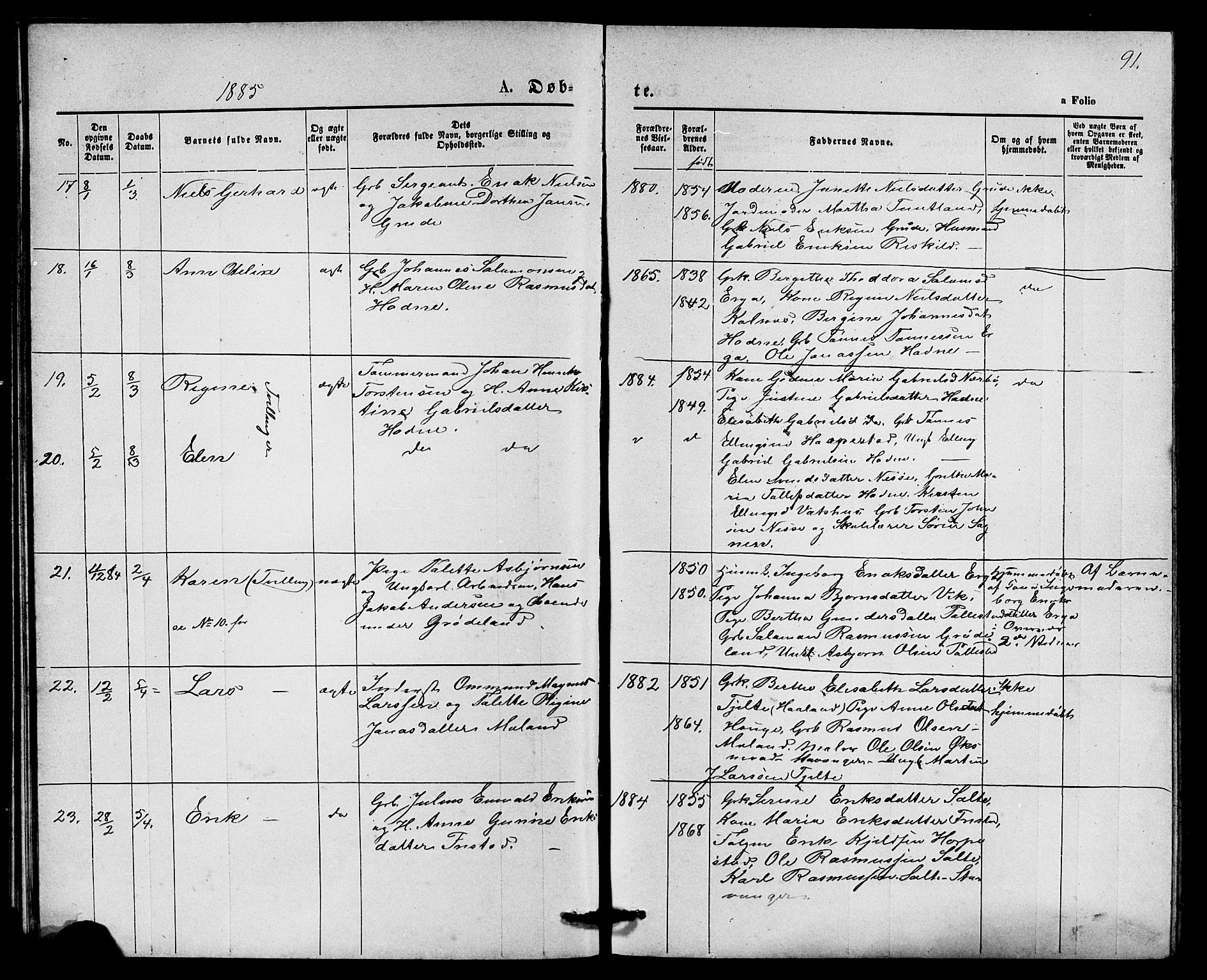 Klepp sokneprestkontor, AV/SAST-A-101803/001/3/30BB/L0003: Klokkerbok nr. B 3, 1876-1888, s. 91