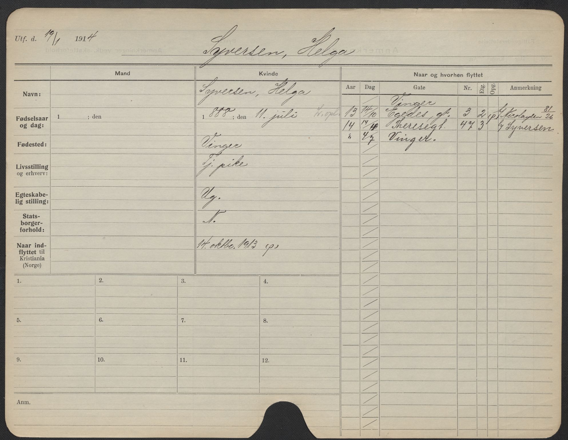 Oslo folkeregister, Registerkort, AV/SAO-A-11715/F/Fa/Fac/L0024: Kvinner, 1906-1914, s. 748a