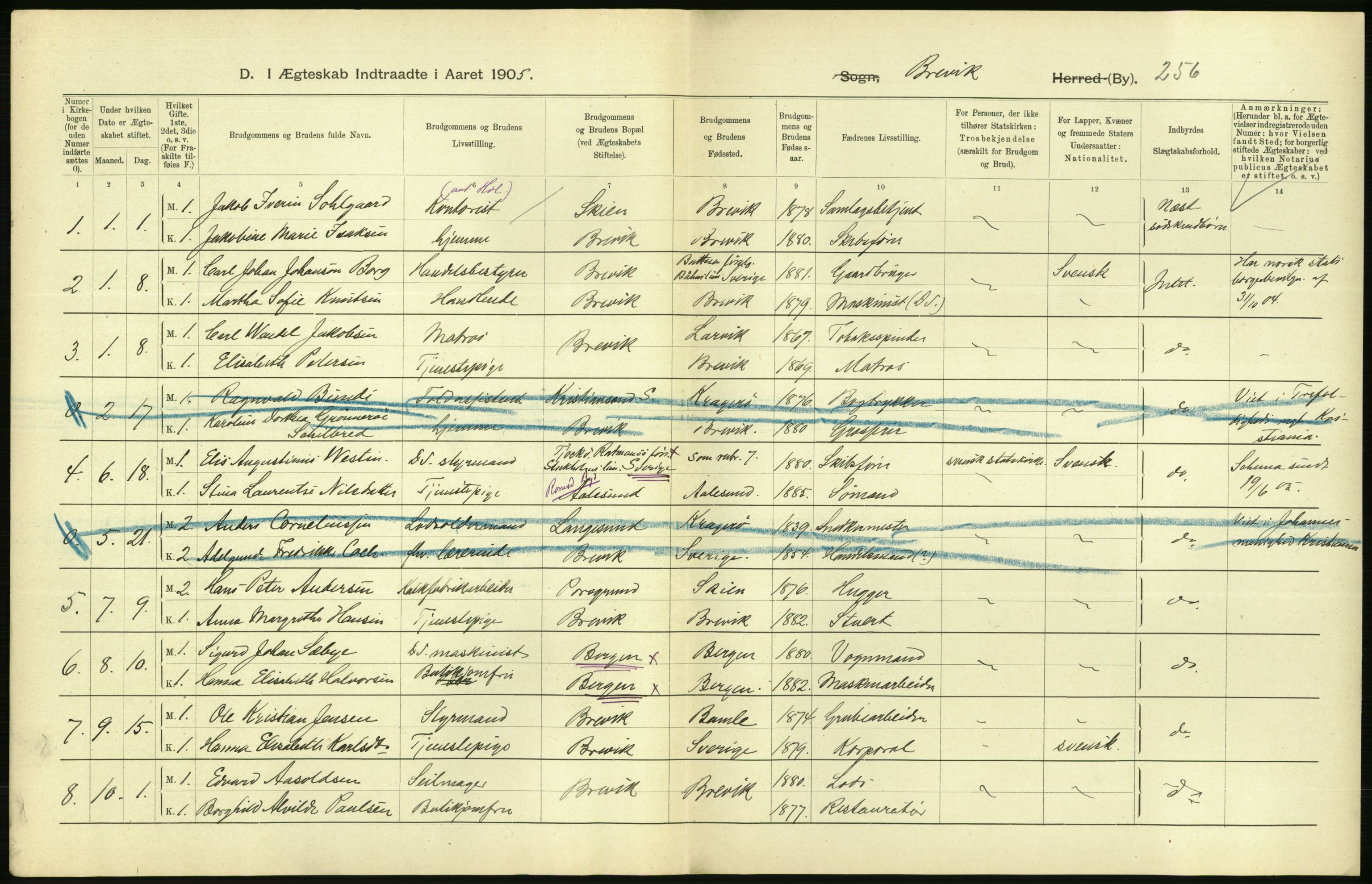 Statistisk sentralbyrå, Sosiodemografiske emner, Befolkning, RA/S-2228/D/Df/Dfa/Dfac/L0043: Bratsberg - Lister og Mandals amt: Levendefødte menn og kvinner, gifte, døde, dødfødte. Byer., 1905, s. 168