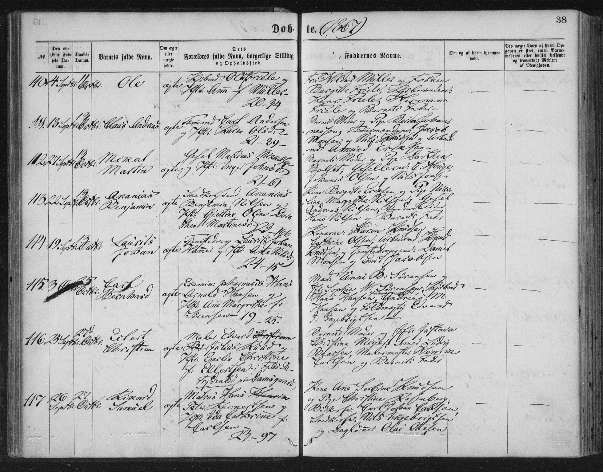 Korskirken sokneprestembete, AV/SAB-A-76101/H/Haa/L0019: Ministerialbok nr. B 5, 1866-1871, s. 38