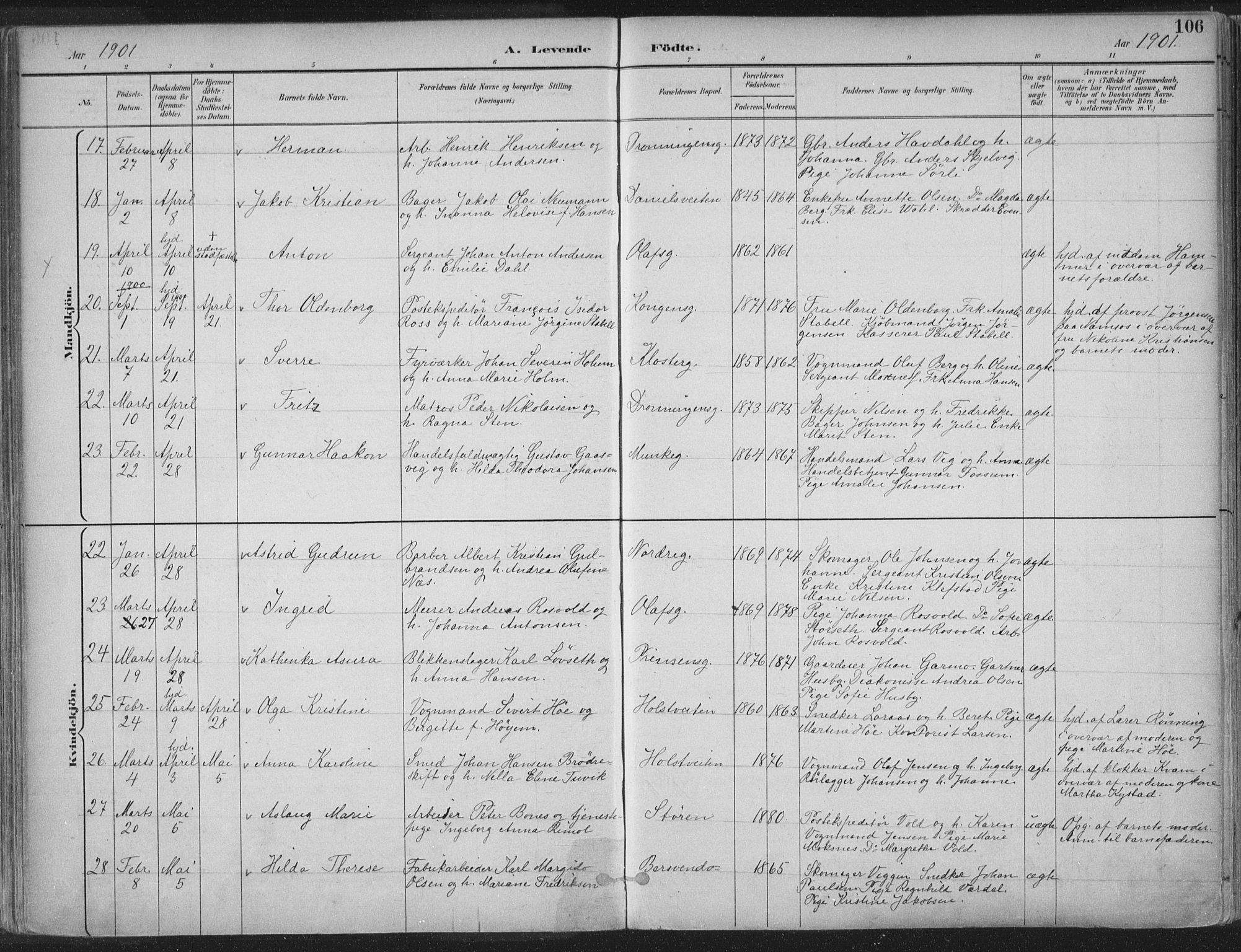 Ministerialprotokoller, klokkerbøker og fødselsregistre - Sør-Trøndelag, SAT/A-1456/601/L0062: Ministerialbok nr. 601A30, 1891-1911, s. 106