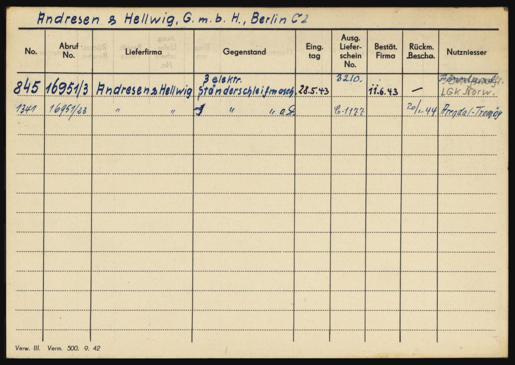 Tyske arkiver, Organisation Todt (OT), Einsatzgruppe Wiking, AV/RA-RAFA-2188/1/O/O12/L0001: Kartotek - Bestandskartei der Nachschublager, 1940-1945, s. 7