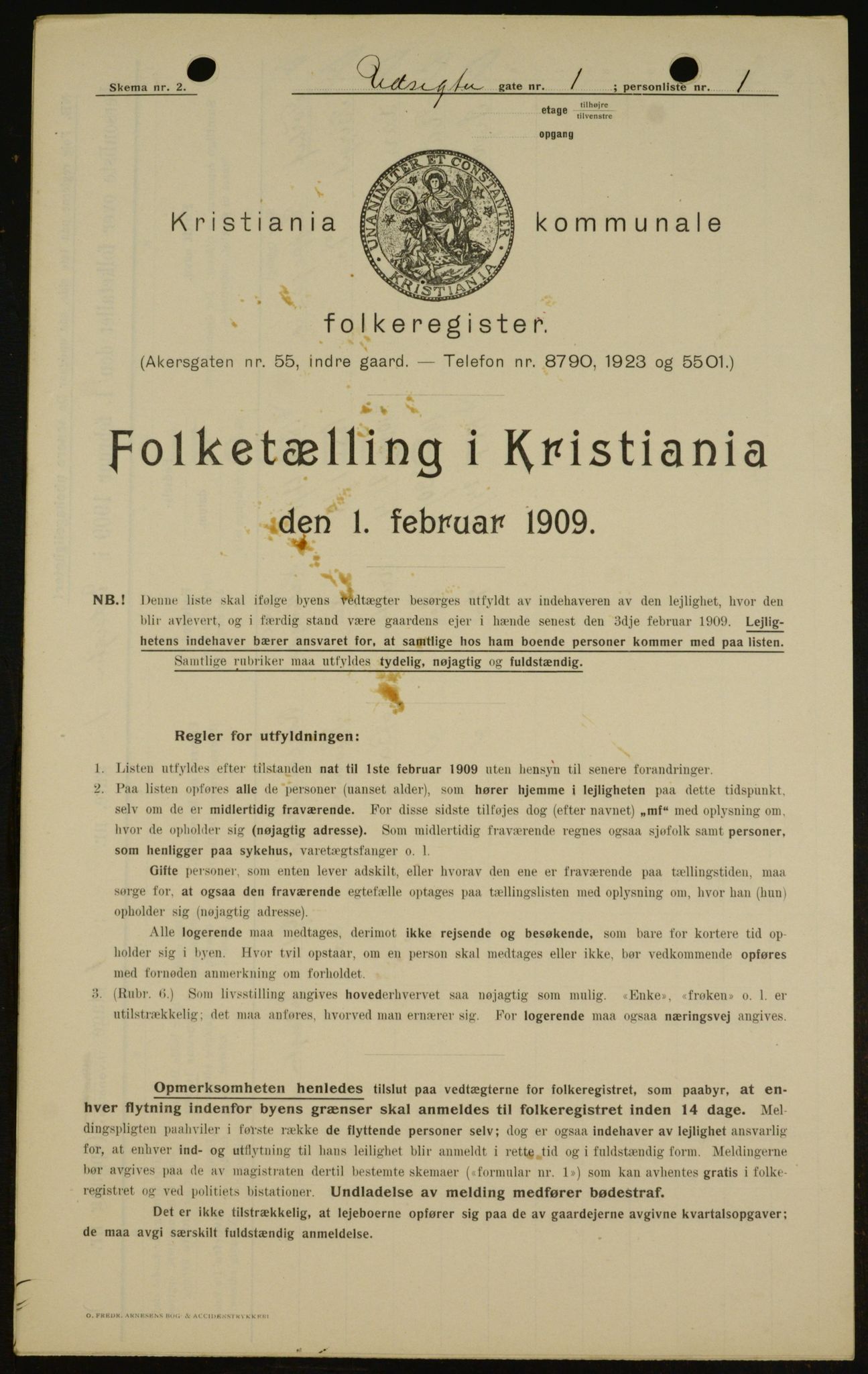 OBA, Kommunal folketelling 1.2.1909 for Kristiania kjøpstad, 1909, s. 110071