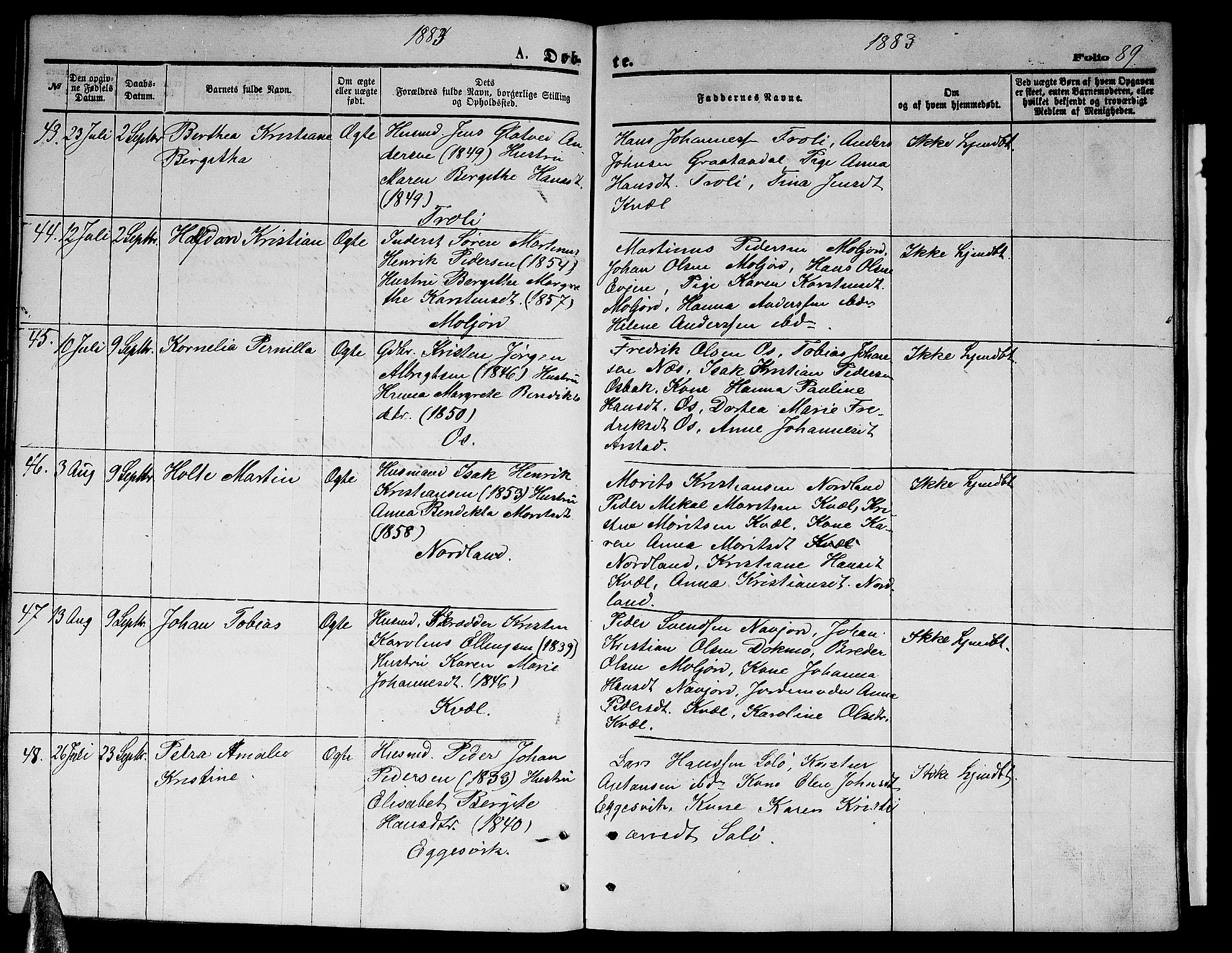 Ministerialprotokoller, klokkerbøker og fødselsregistre - Nordland, AV/SAT-A-1459/846/L0653: Klokkerbok nr. 846C03, 1872-1887, s. 89