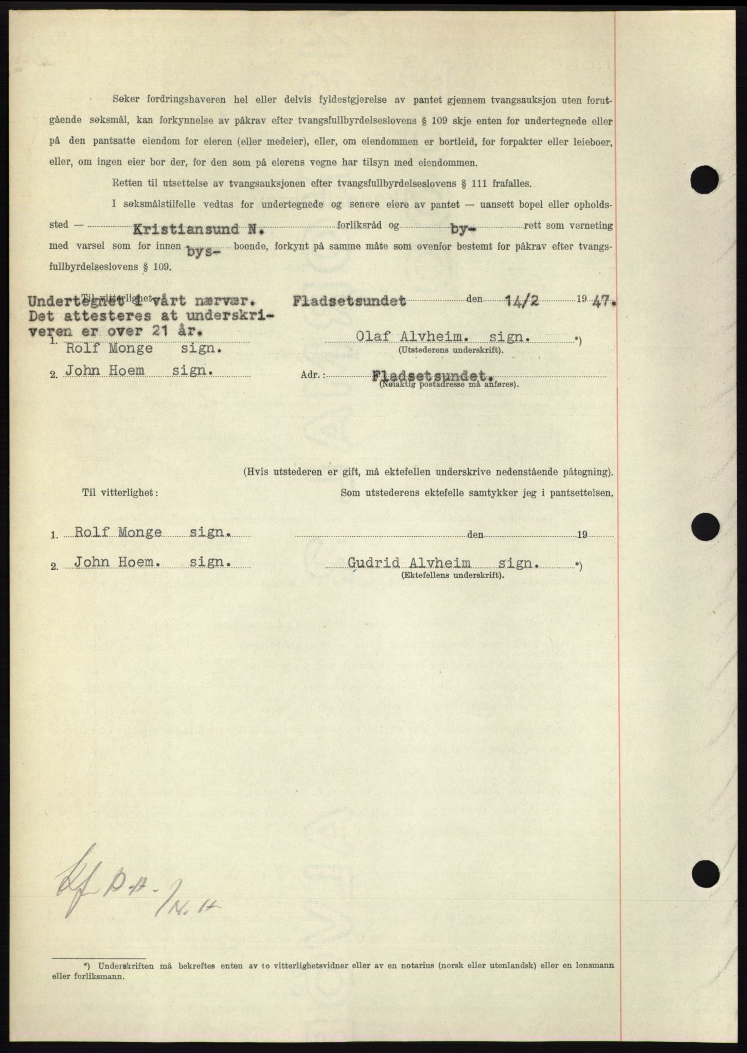 Nordmøre sorenskriveri, AV/SAT-A-4132/1/2/2Ca: Pantebok nr. B95, 1946-1947, Dagboknr: 502/1947