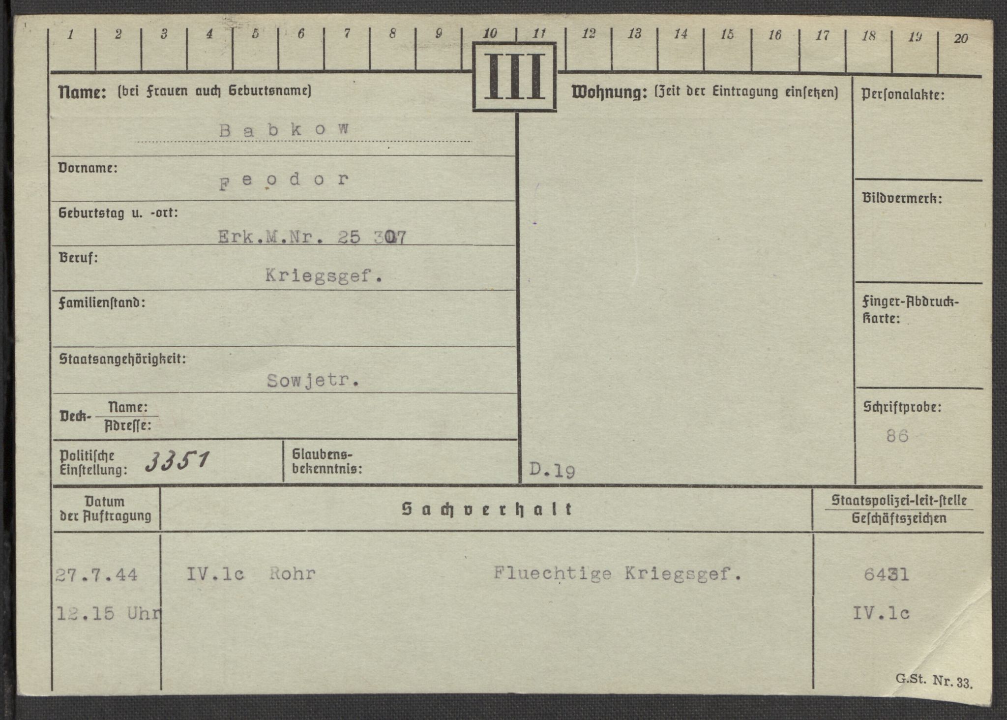 Befehlshaber der Sicherheitspolizei und des SD, RA/RAFA-5969/E/Ea/Eaa/L0001: Register over norske fanger i Møllergata 19: A-Bj, 1940-1945, s. 723