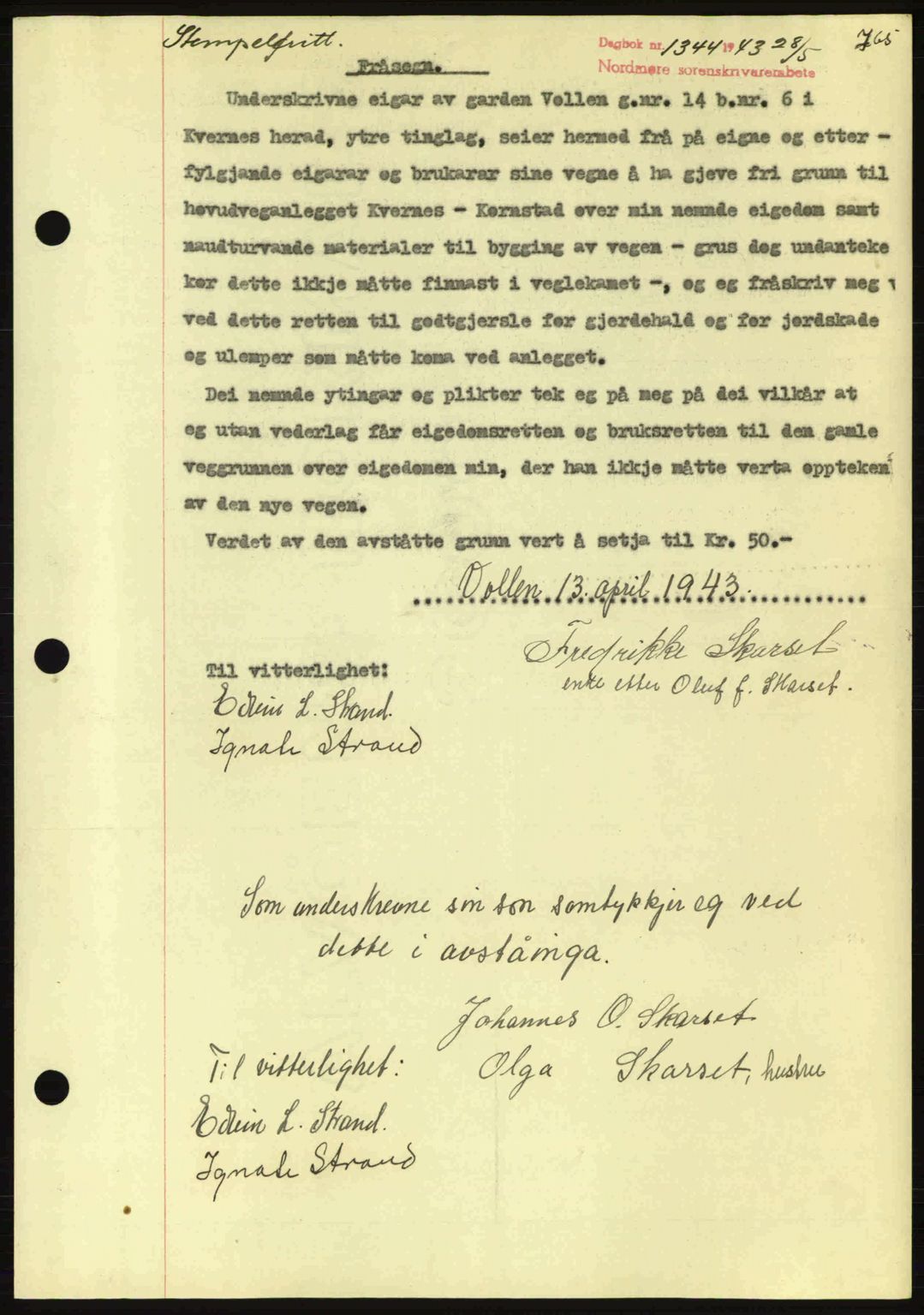 Nordmøre sorenskriveri, SAT/A-4132/1/2/2Ca: Pantebok nr. B90, 1942-1943, Dagboknr: 1344/1943