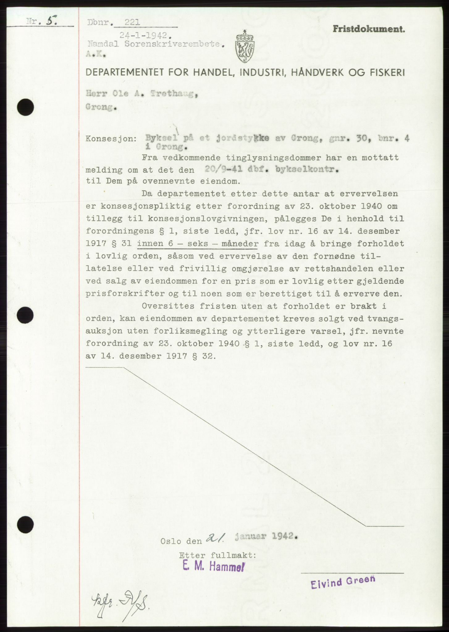 Namdal sorenskriveri, SAT/A-4133/1/2/2C: Pantebok nr. -, 1941-1942, Dagboknr: 221/1942