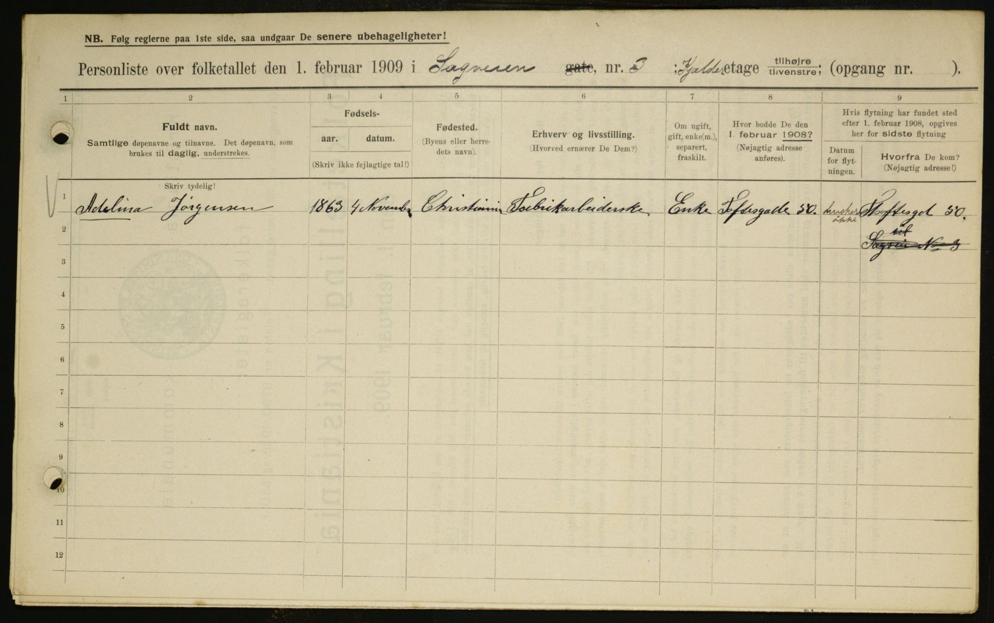 OBA, Kommunal folketelling 1.2.1909 for Kristiania kjøpstad, 1909, s. 78583