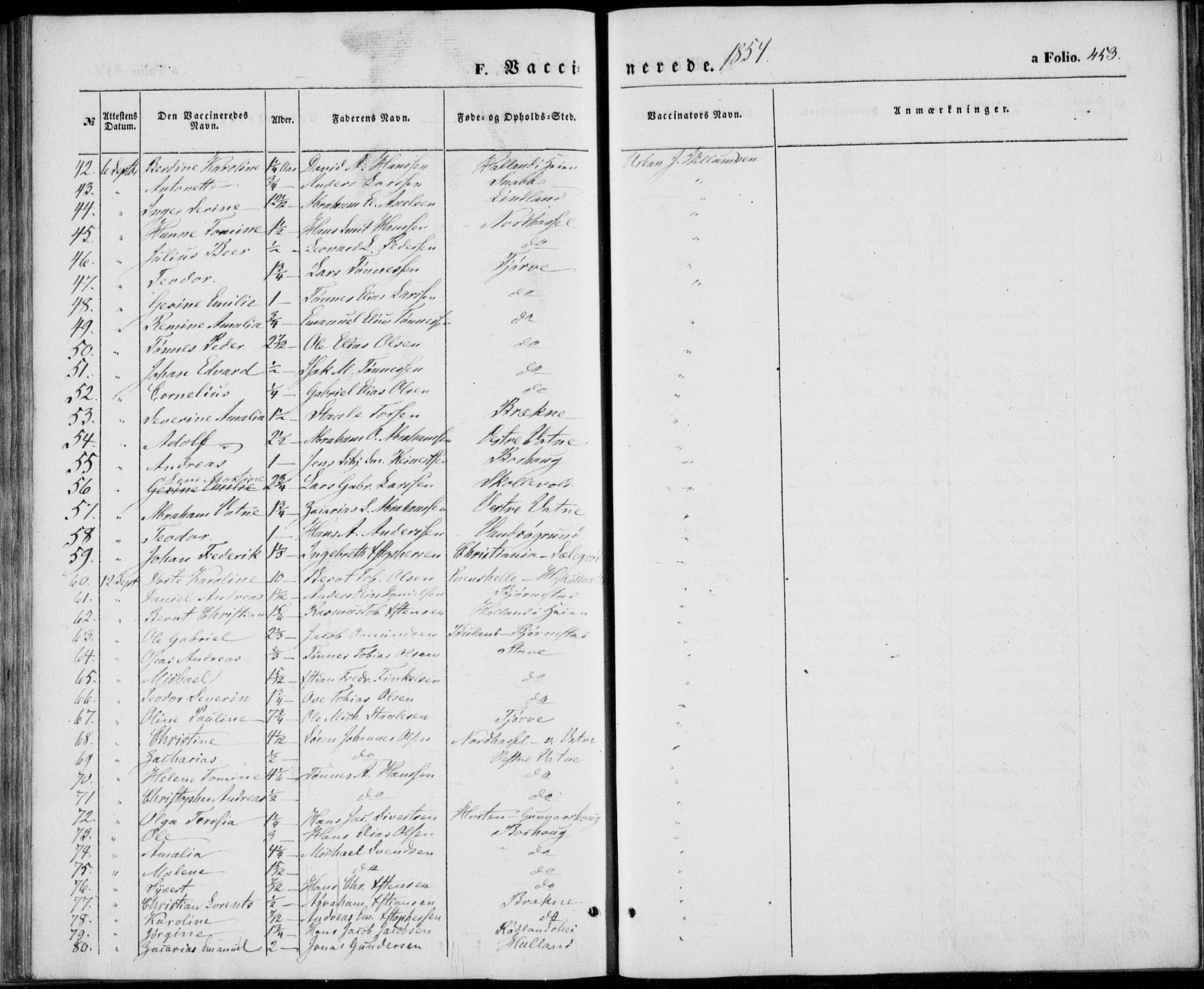 Lista sokneprestkontor, AV/SAK-1111-0027/F/Fb/L0002: Klokkerbok nr. B 2, 1847-1862, s. 453