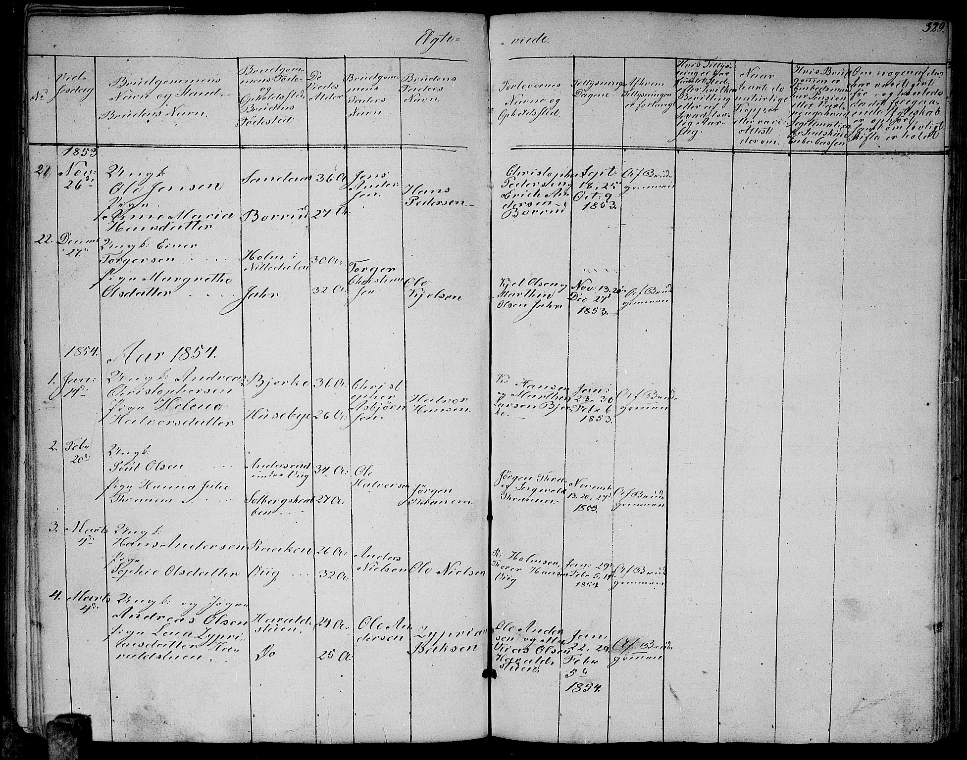 Enebakk prestekontor Kirkebøker, AV/SAO-A-10171c/G/Ga/L0004: Klokkerbok nr. I 4, 1850-1866, s. 329