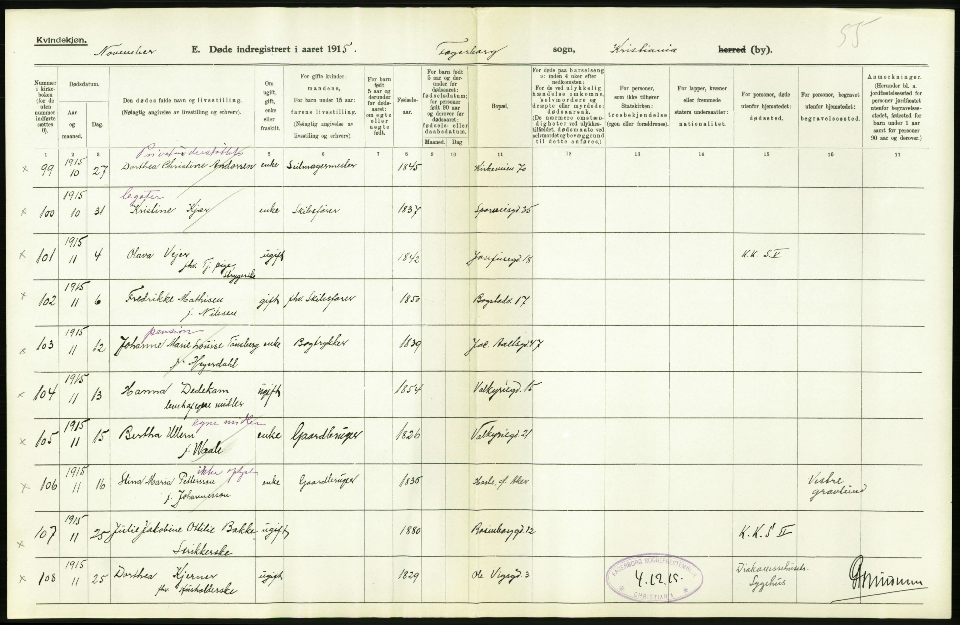 Statistisk sentralbyrå, Sosiodemografiske emner, Befolkning, AV/RA-S-2228/D/Df/Dfb/Dfbe/L0009: Kristiania: Døde., 1915, s. 542