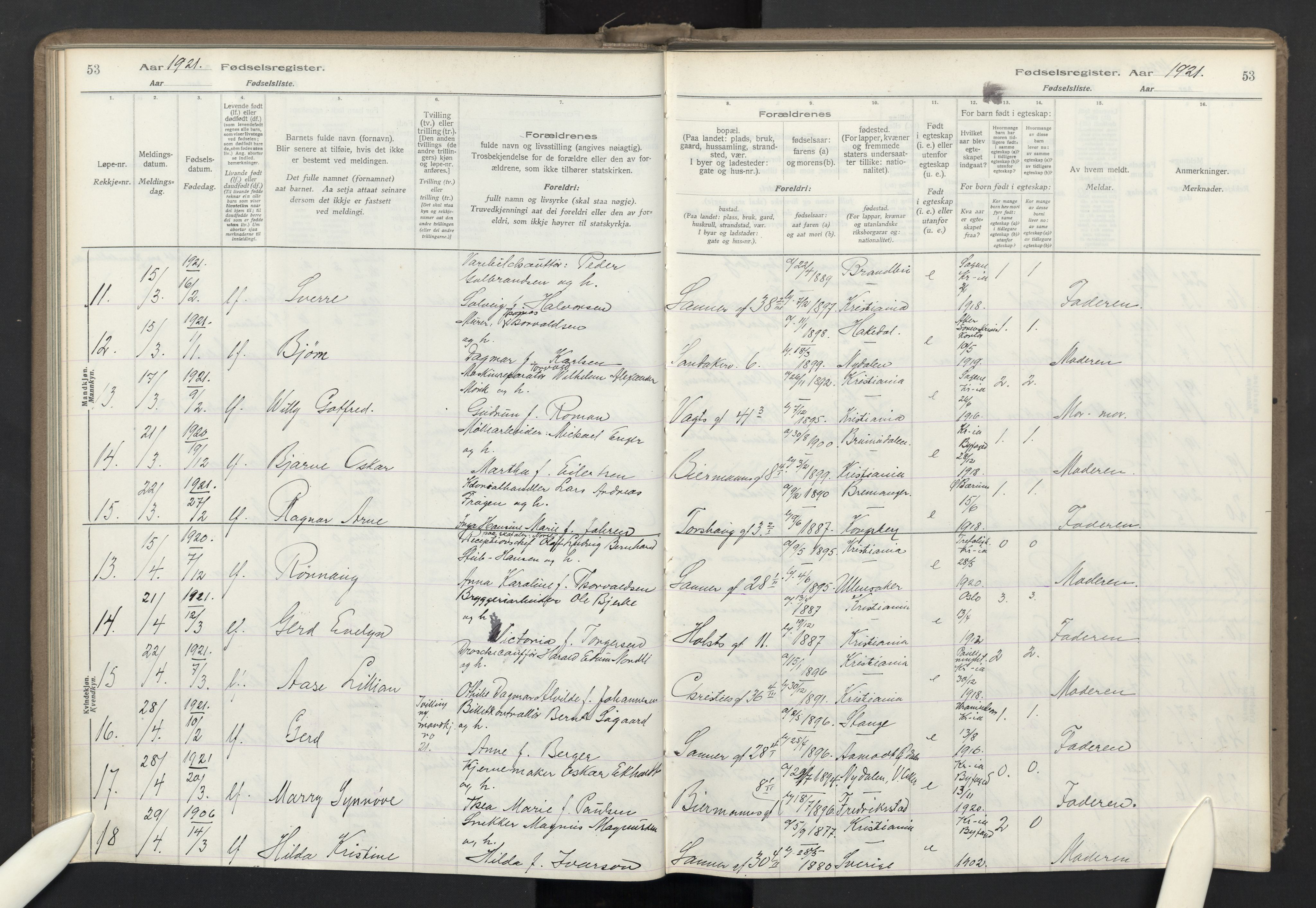 Lilleborg prestekontor Kirkebøker, AV/SAO-A-10343a/J/L0001: Fødselsregister nr. 1, 1917-1944, s. 53