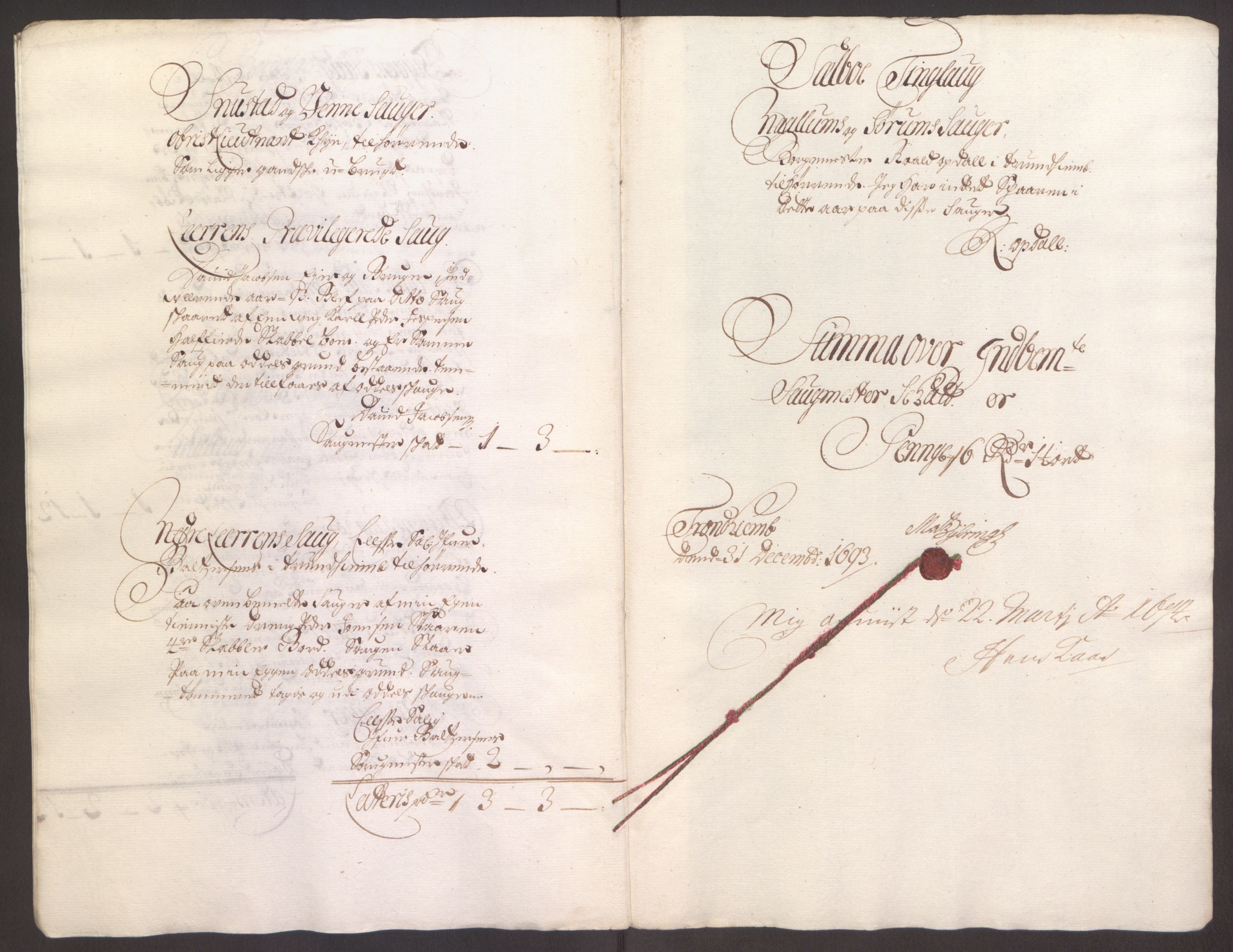 Rentekammeret inntil 1814, Reviderte regnskaper, Fogderegnskap, RA/EA-4092/R61/L4104: Fogderegnskap Strinda og Selbu, 1693-1694, s. 60