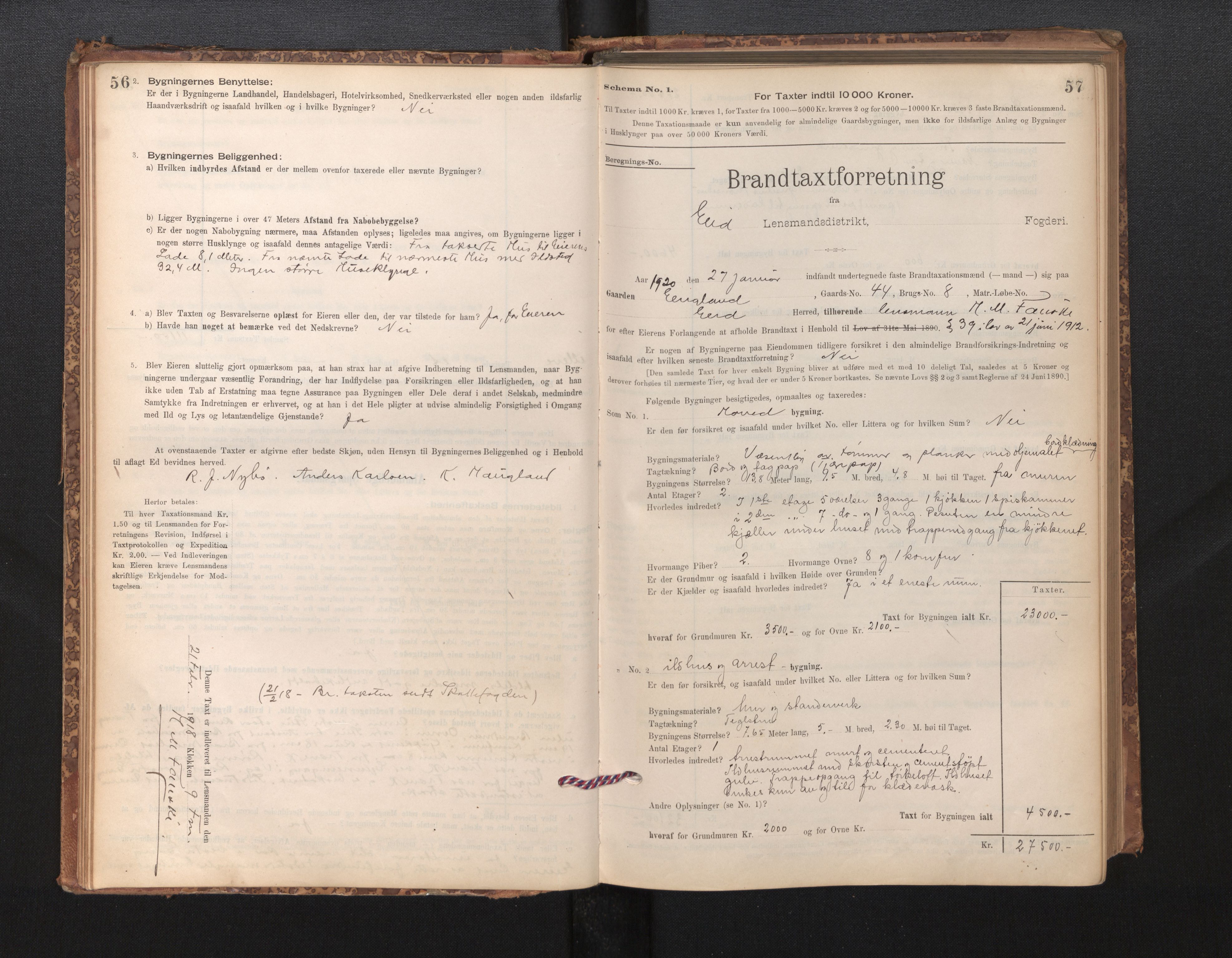Lensmannen i Eid, SAB/A-27001/0012/L0007: Branntakstprotokoll, skjematakst, 1896-1929, s. 56-57