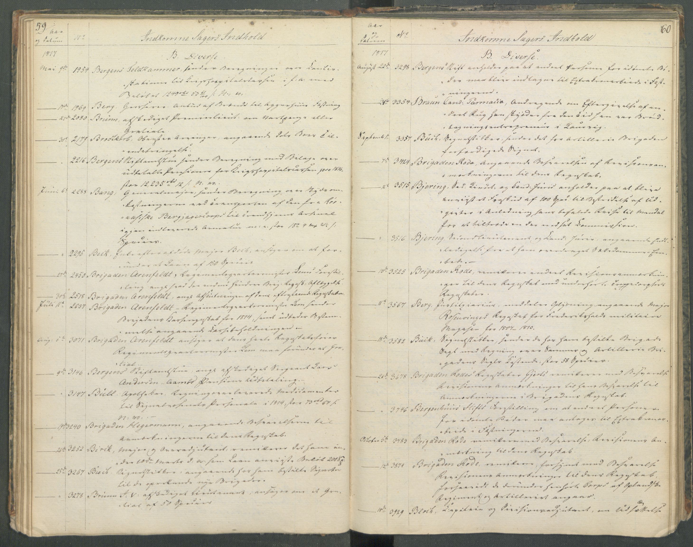 Armédepartementet, AV/RA-RAFA-3493/C/Ca/L0013: 6. Departements register over innkomne saker, 1817, s. 59-60