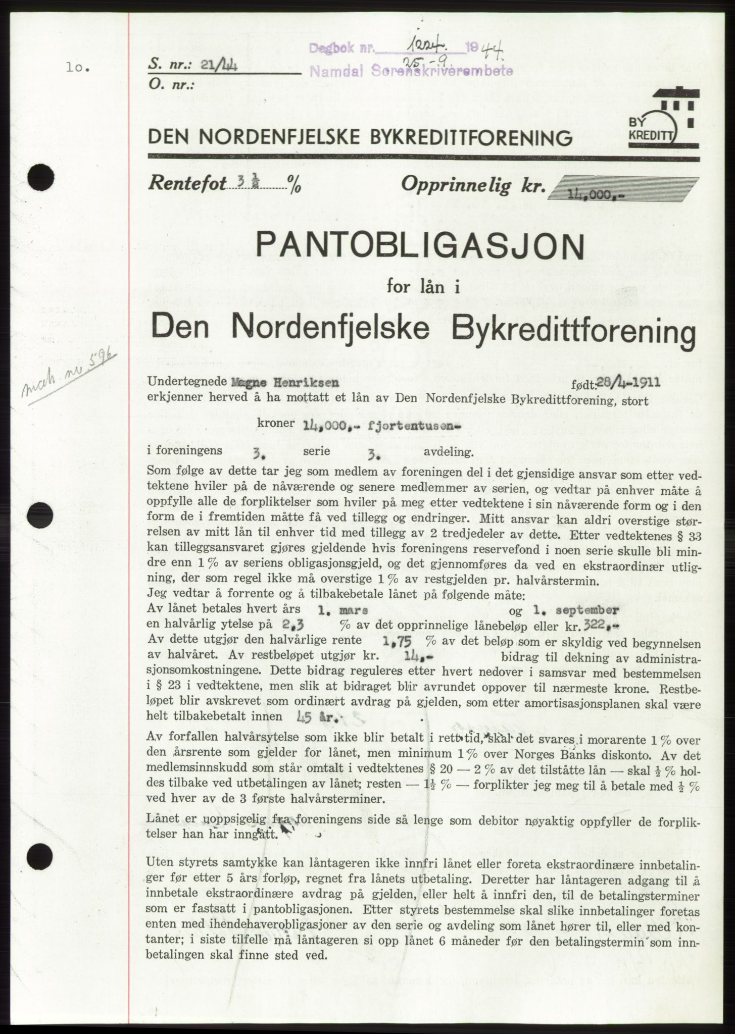 Namdal sorenskriveri, SAT/A-4133/1/2/2C: Pantebok nr. -, 1944-1945, Dagboknr: 1224/1944