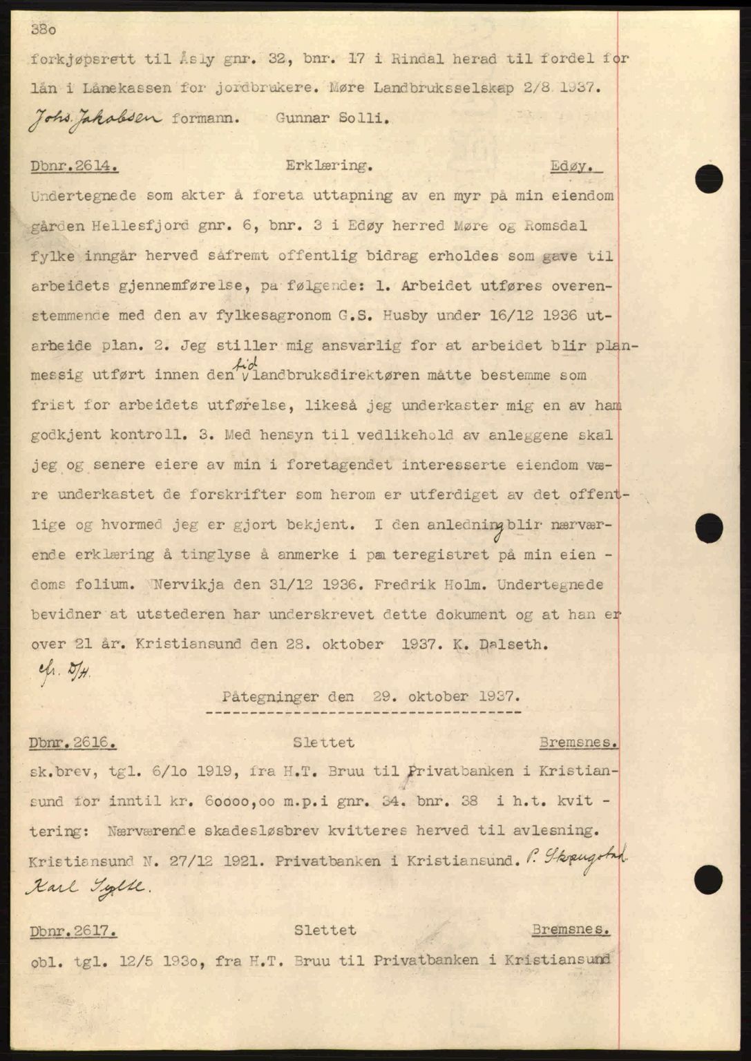 Nordmøre sorenskriveri, SAT/A-4132/1/2/2Ca: Pantebok nr. C80, 1936-1939, Dagboknr: 2614/1937