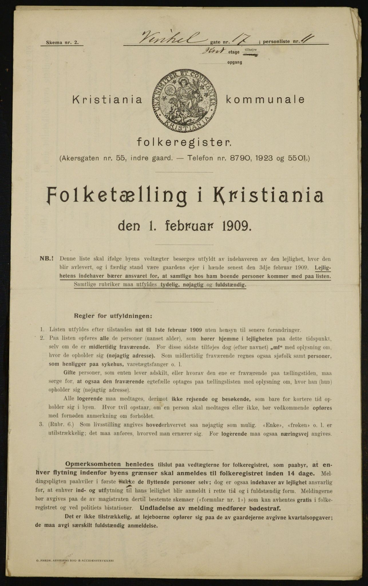 OBA, Kommunal folketelling 1.2.1909 for Kristiania kjøpstad, 1909, s. 112586