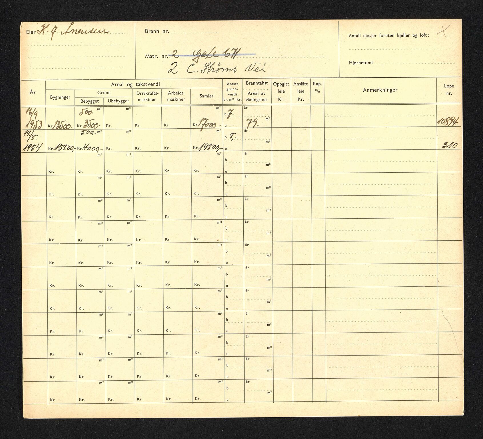 Stavanger kommune. Skattetakstvesenet, BYST/A-0440/F/Fa/Faa/L0008/0005: Skattetakstkort / C. Strøms vei 2 - Carl Sundt Hansens gate - Cederberghs gate 31