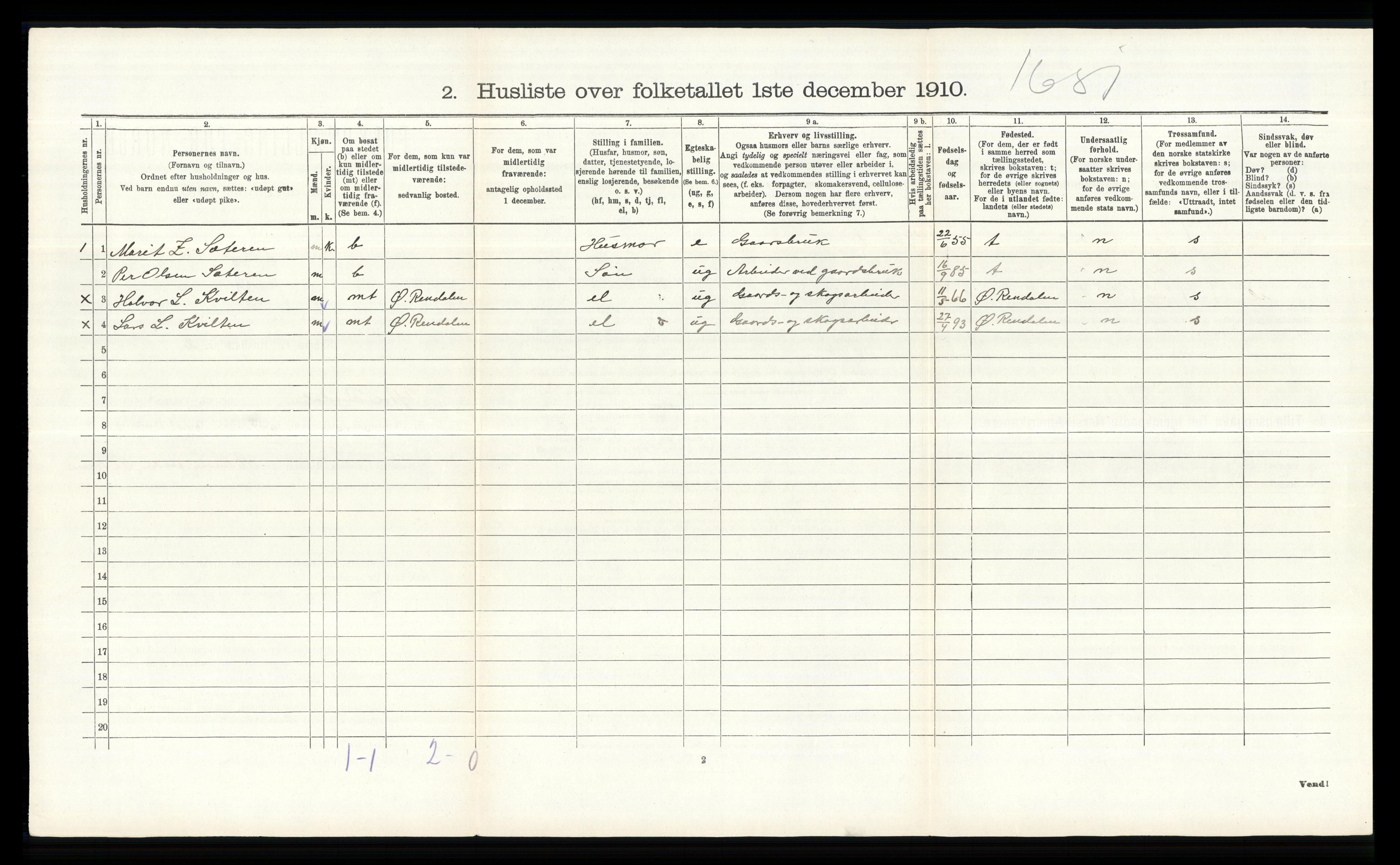 RA, Folketelling 1910 for 0432 Ytre Rendal herred, 1910, s. 550