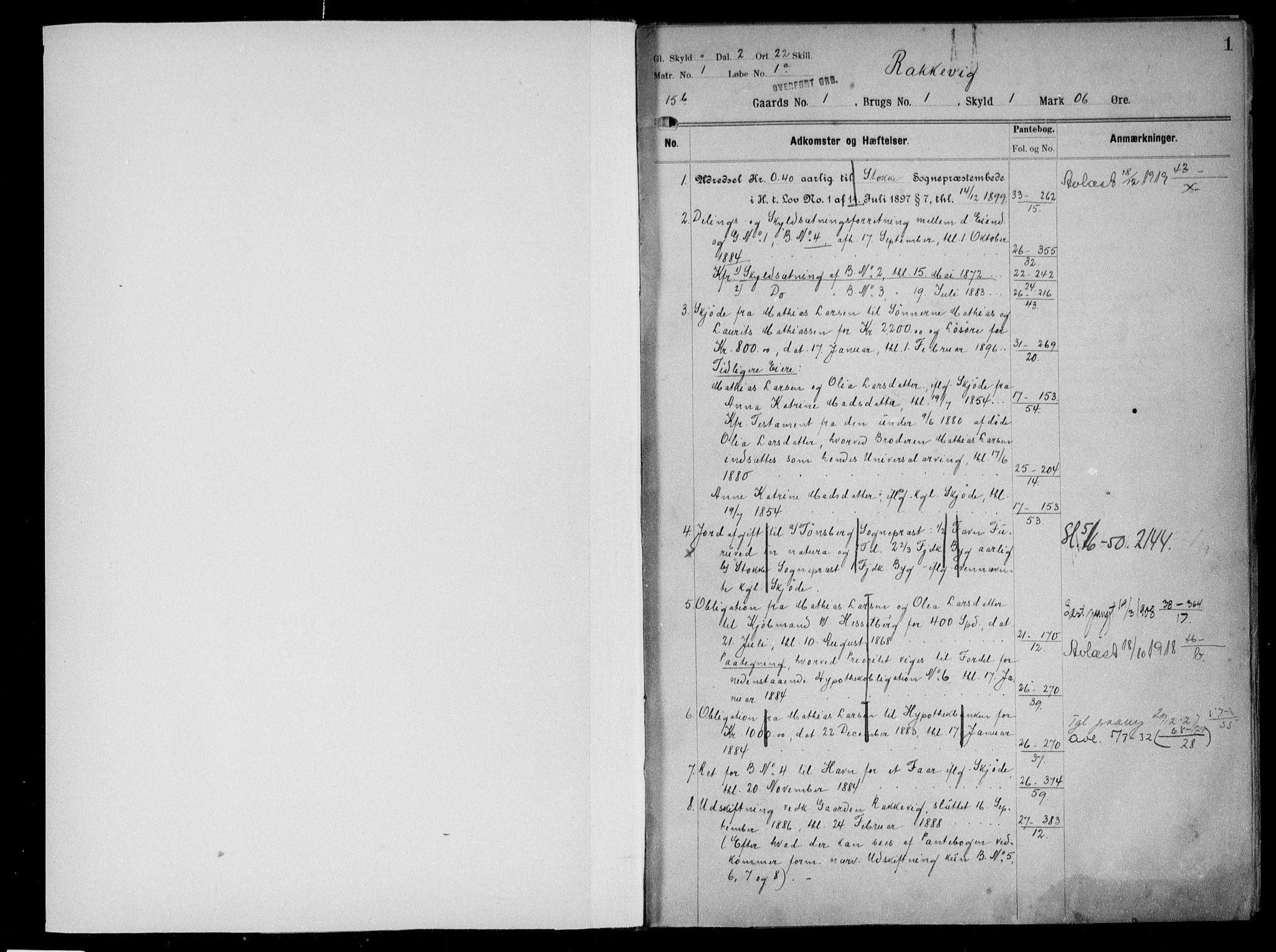 Jarlsberg sorenskriveri, SAKO/A-131/G/Gb/Gbb/L0001: Panteregister nr. II 1, s. 1