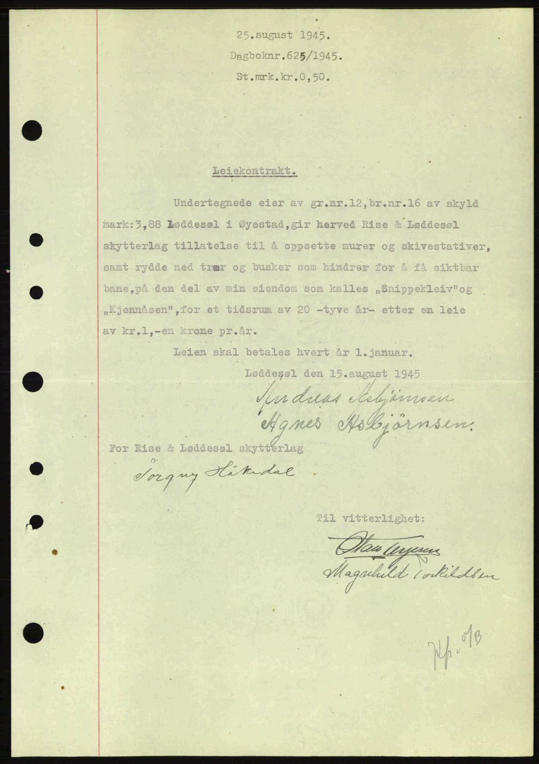 Nedenes sorenskriveri, SAK/1221-0006/G/Gb/Gba/L0052: Pantebok nr. A6a, 1944-1945, Dagboknr: 625/1945
