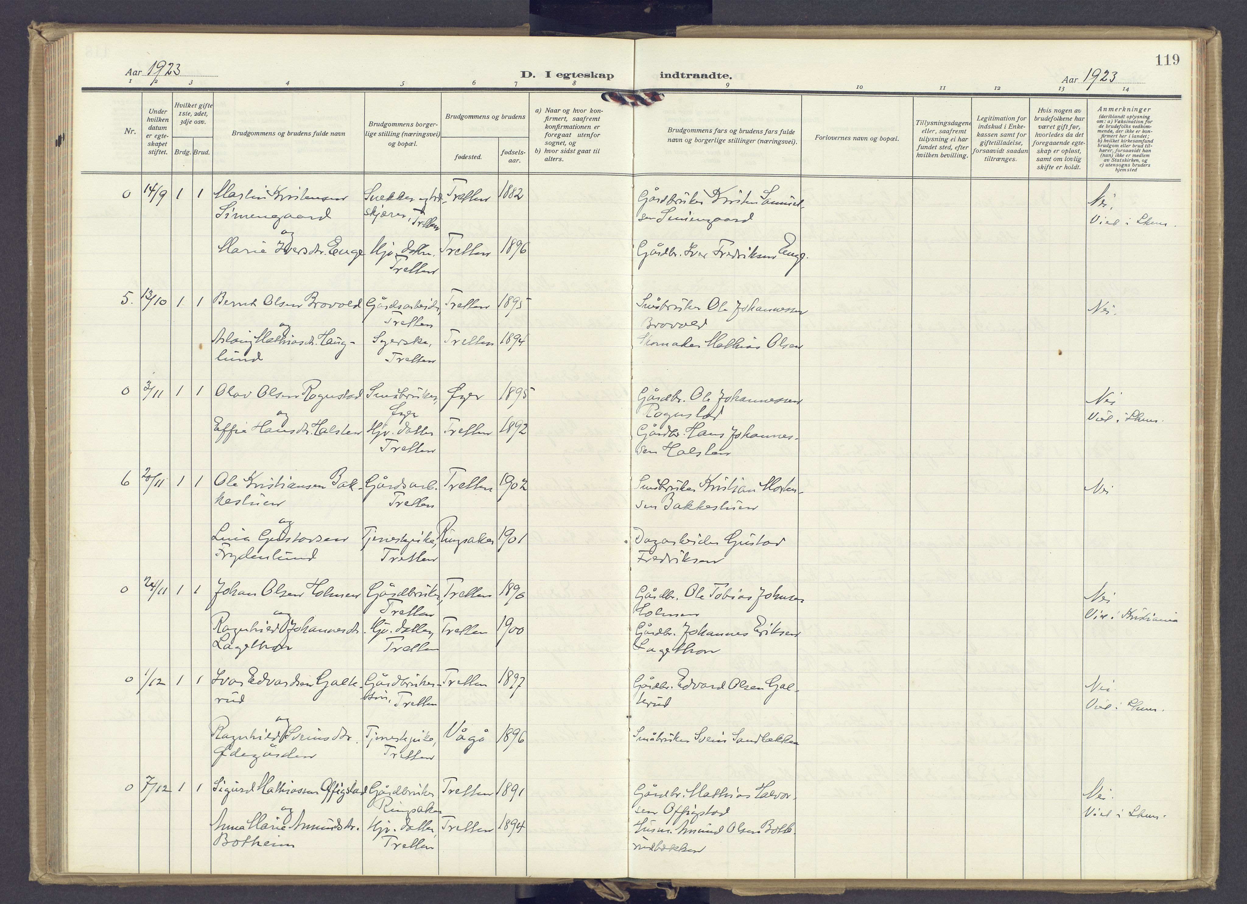 Øyer prestekontor, AV/SAH-PREST-084/H/Ha/Haa/L0014: Ministerialbok nr. 14, 1919-1932, s. 119