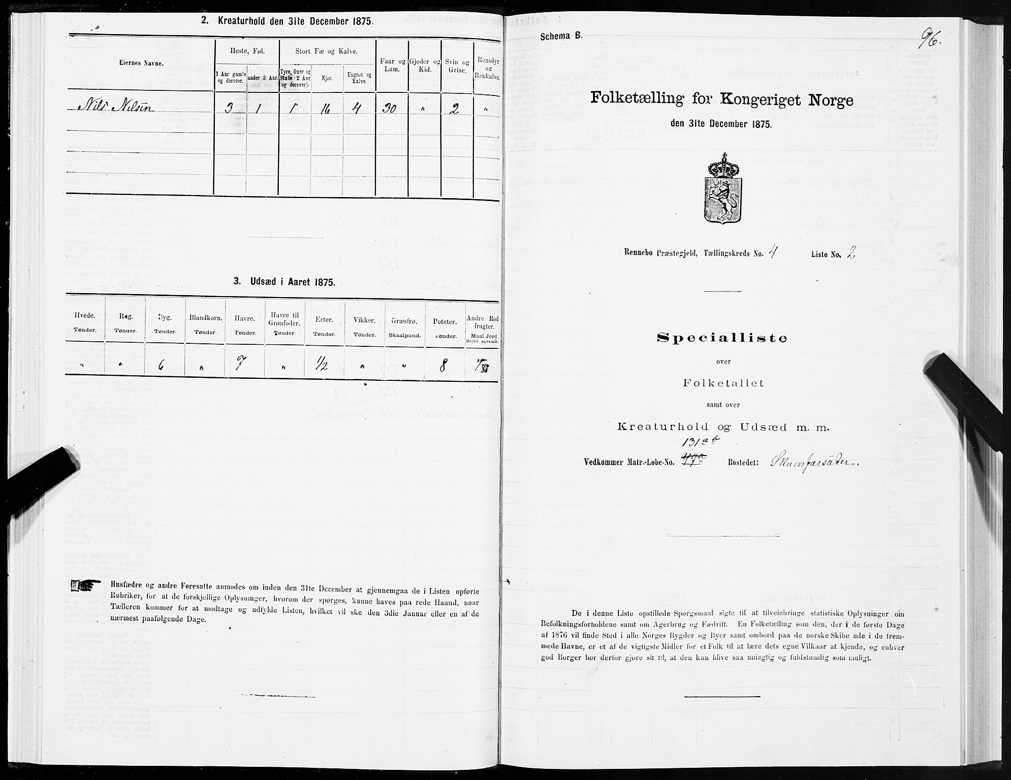 SAT, Folketelling 1875 for 1635P Rennebu prestegjeld, 1875, s. 2096