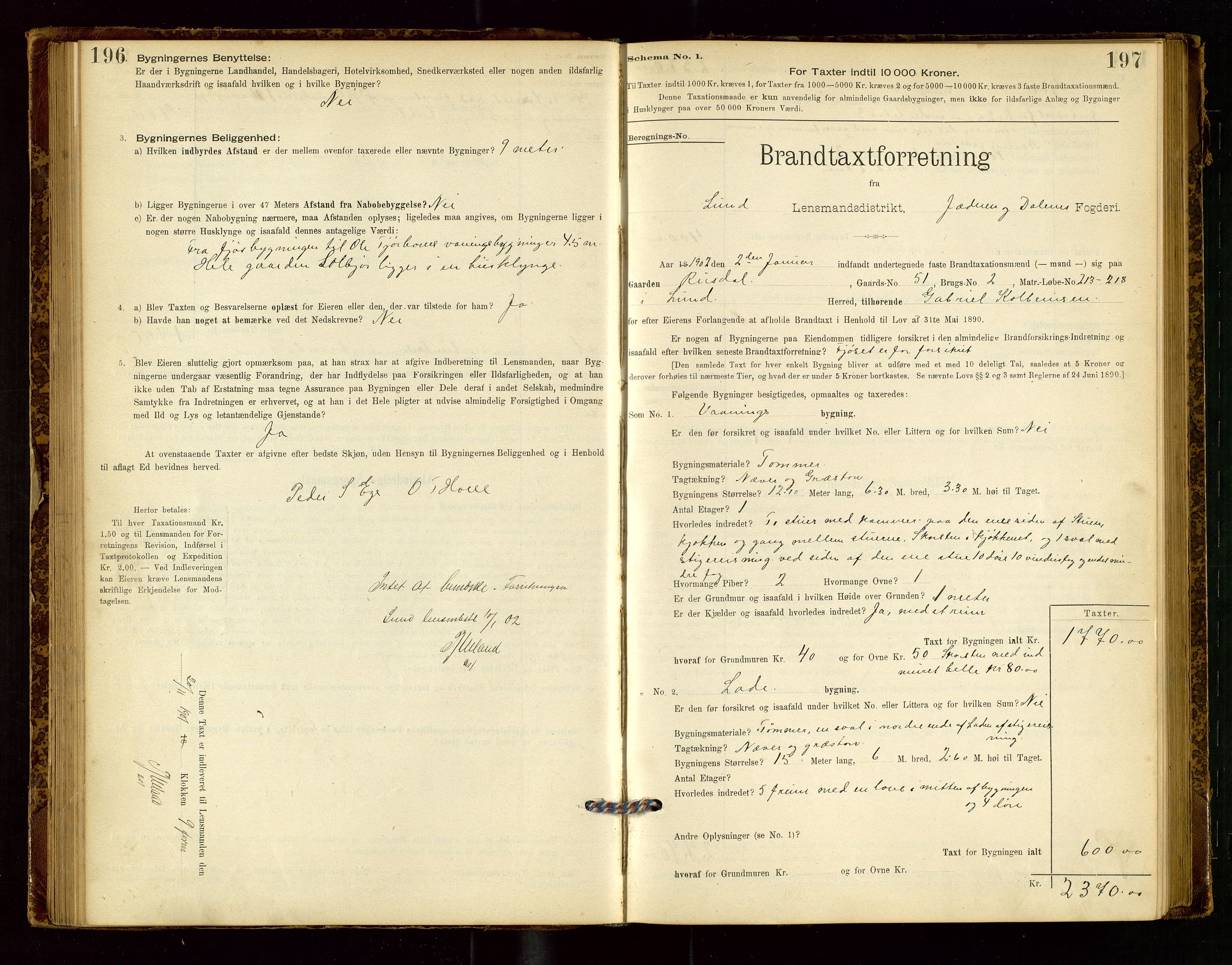 Lund lensmannskontor, AV/SAST-A-100303/Gob/L0001: "Brandtakstprotokol", 1894-1907, s. 196-197