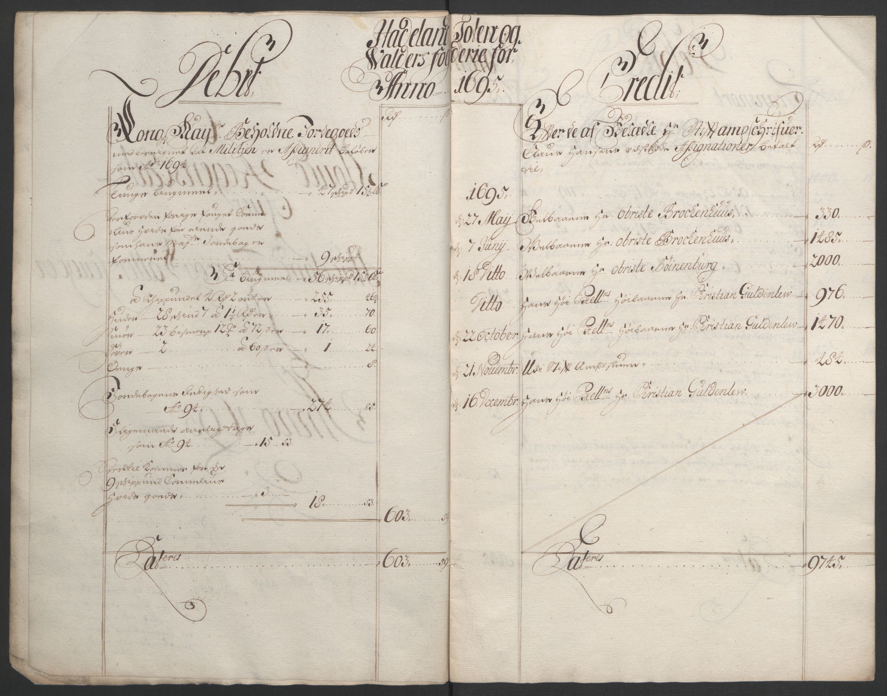 Rentekammeret inntil 1814, Reviderte regnskaper, Fogderegnskap, AV/RA-EA-4092/R18/L1293: Fogderegnskap Hadeland, Toten og Valdres, 1695, s. 10
