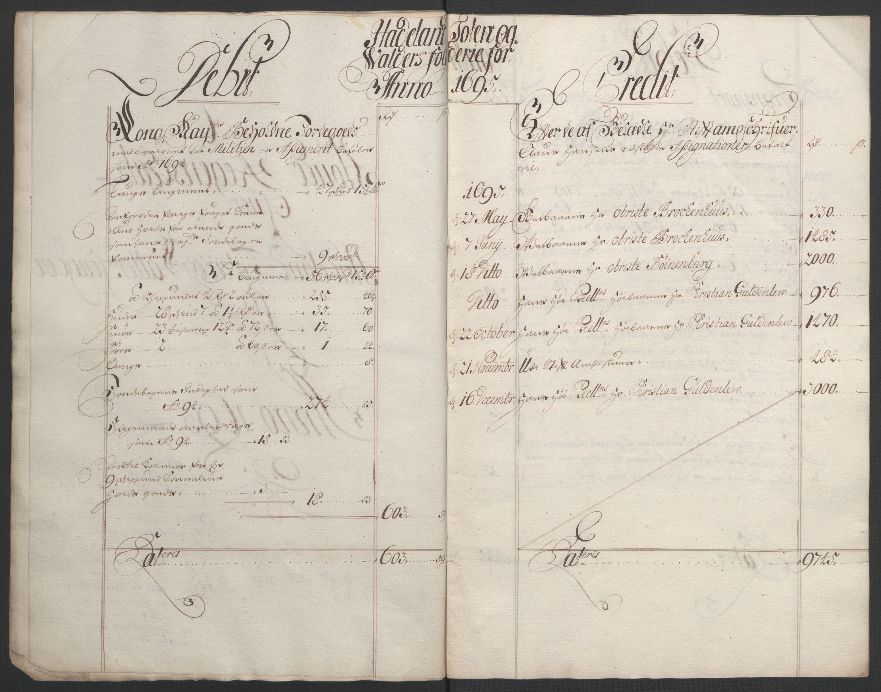 Rentekammeret inntil 1814, Reviderte regnskaper, Fogderegnskap, AV/RA-EA-4092/R18/L1293: Fogderegnskap Hadeland, Toten og Valdres, 1695, s. 10