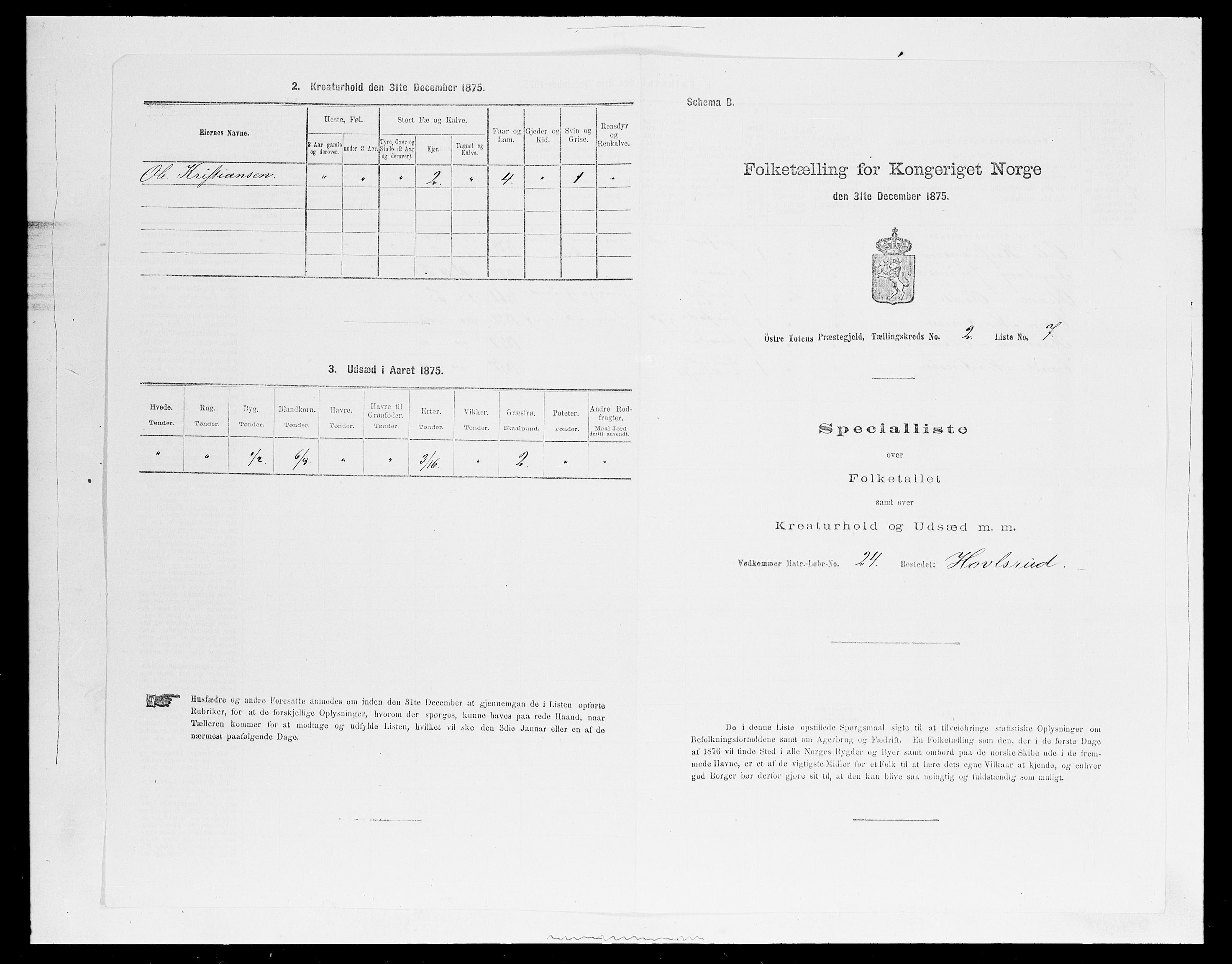 SAH, Folketelling 1875 for 0528P Østre Toten prestegjeld, 1875, s. 360