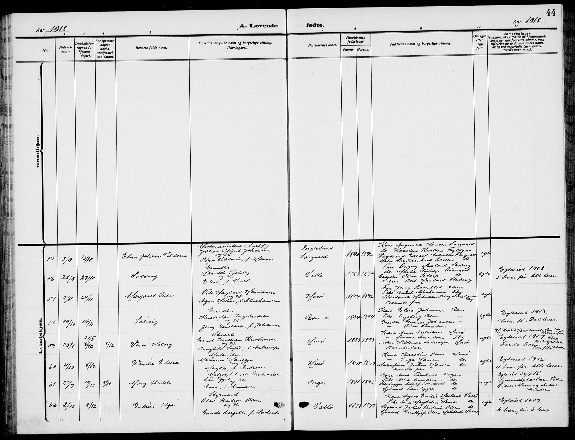 Sem kirkebøker, AV/SAKO-A-5/G/Gb/L0004: Klokkerbok nr. II 4, 1914-1937, s. 44