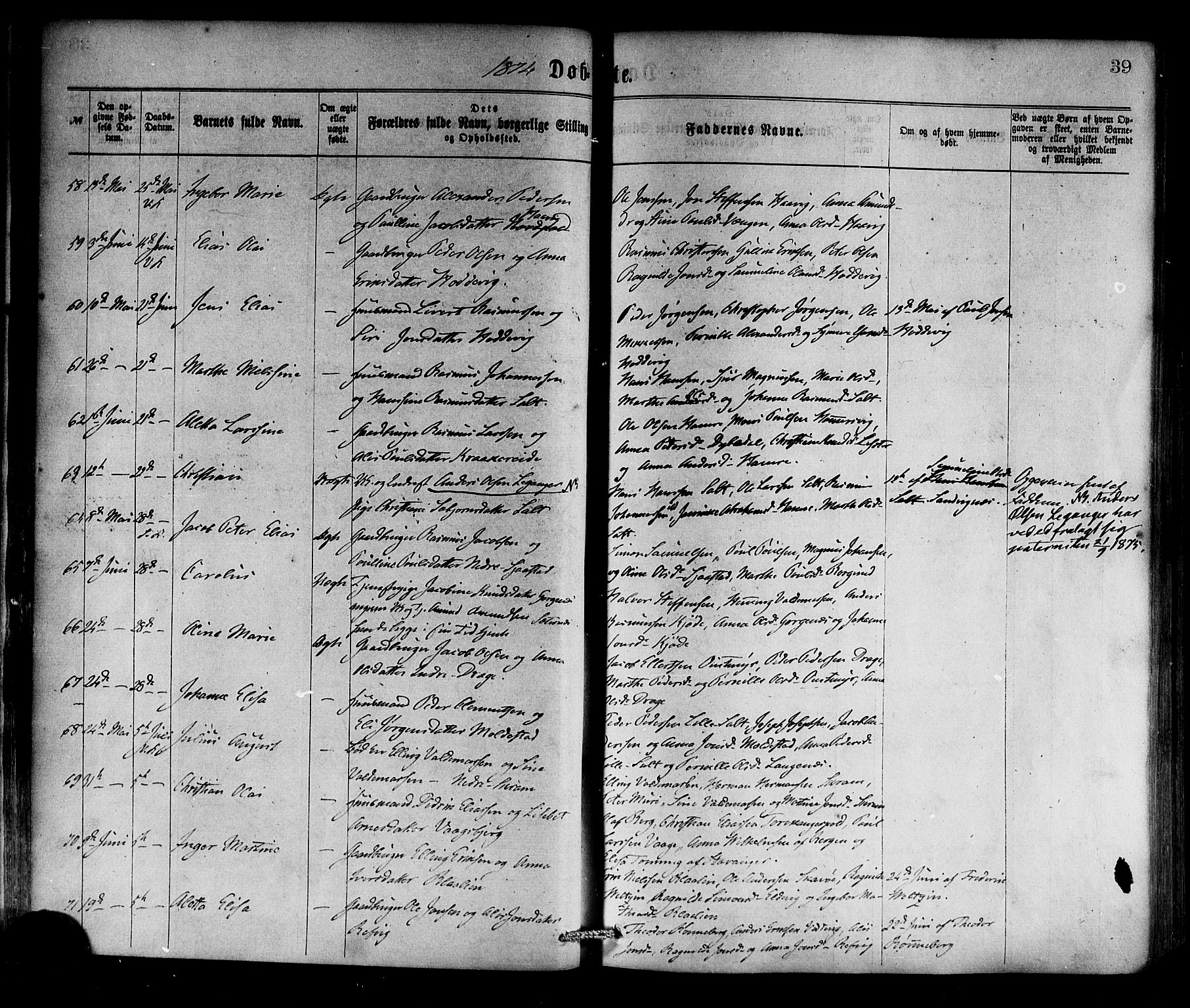 Selje sokneprestembete, AV/SAB-A-99938/H/Ha/Haa/Haaa: Ministerialbok nr. A 12, 1870-1880, s. 39