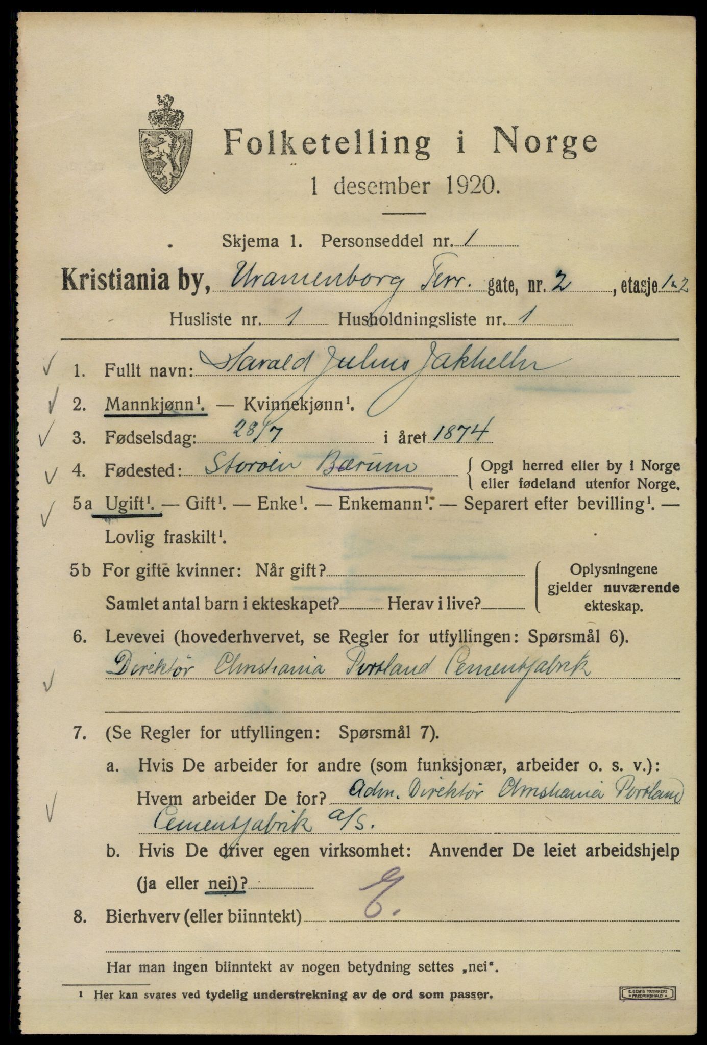 SAO, Folketelling 1920 for 0301 Kristiania kjøpstad, 1920, s. 618891