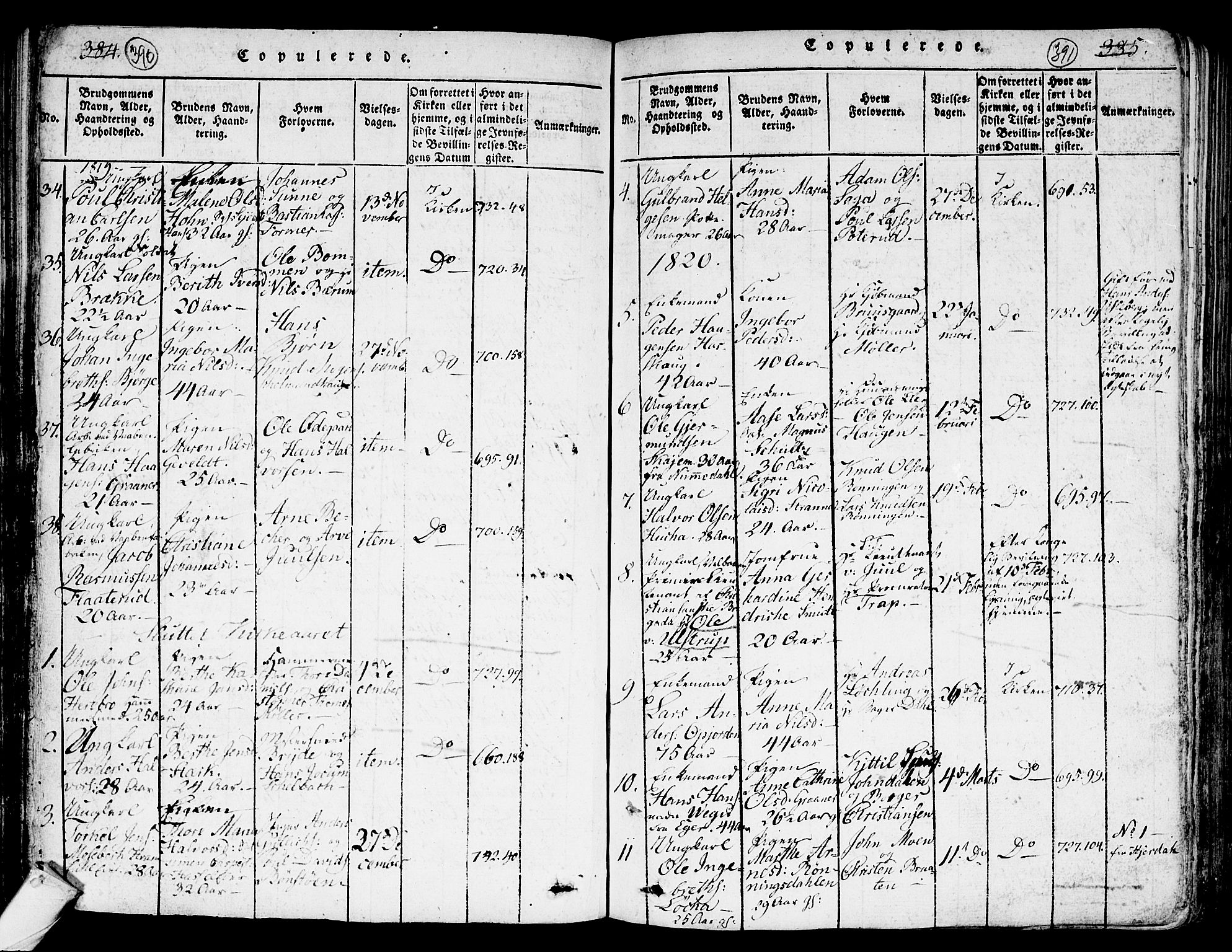 Kongsberg kirkebøker, AV/SAKO-A-22/G/Ga/L0001: Klokkerbok nr. 1, 1816-1839, s. 390-391