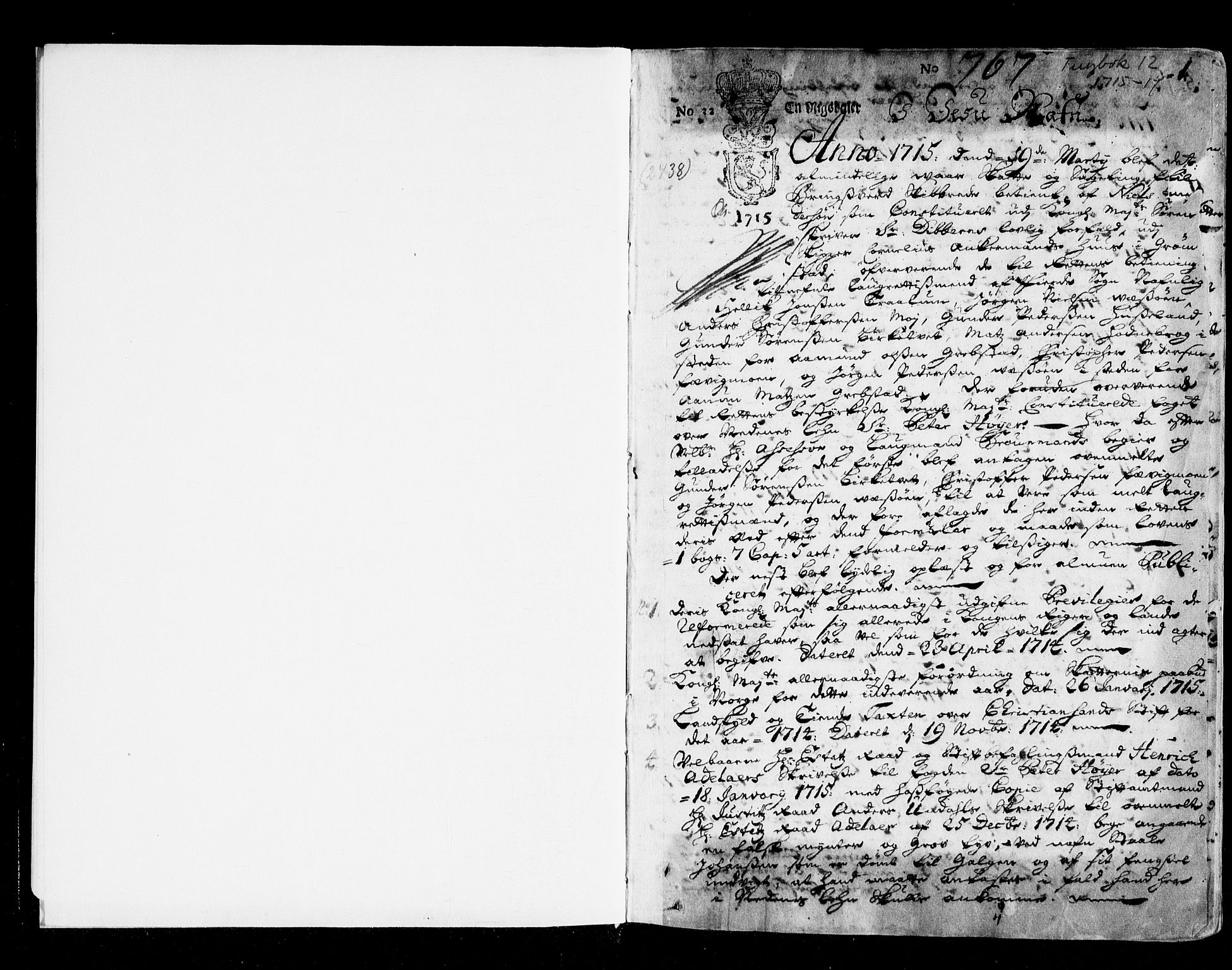 Nedenes sorenskriveri før 1824, SAK/1221-0007/F/Fa/L0017: Tingbok med register nr 12, 1715-1717, s. 0b-1a