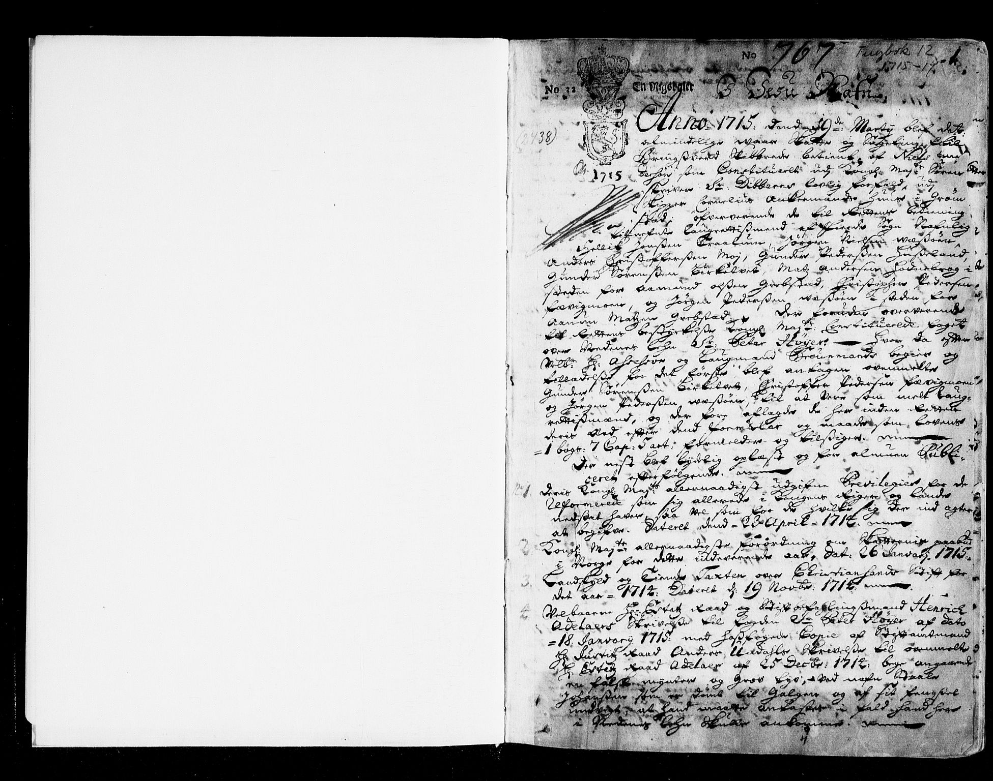 Nedenes sorenskriveri før 1824, AV/SAK-1221-0007/F/Fa/L0017: Tingbok med register nr 12, 1715-1717, s. 0b-1a