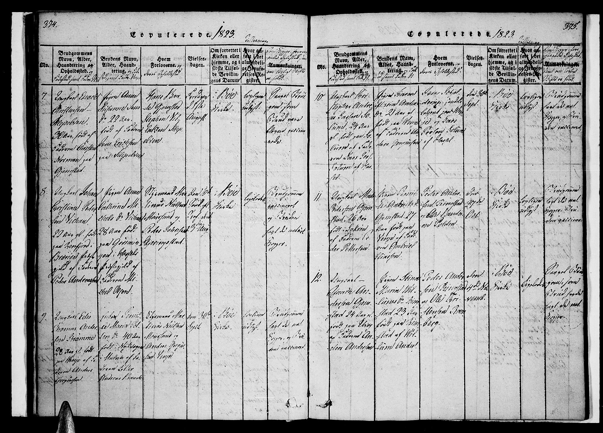 Ministerialprotokoller, klokkerbøker og fødselsregistre - Nordland, SAT/A-1459/891/L1298: Ministerialbok nr. 891A03, 1820-1840, s. 374-375