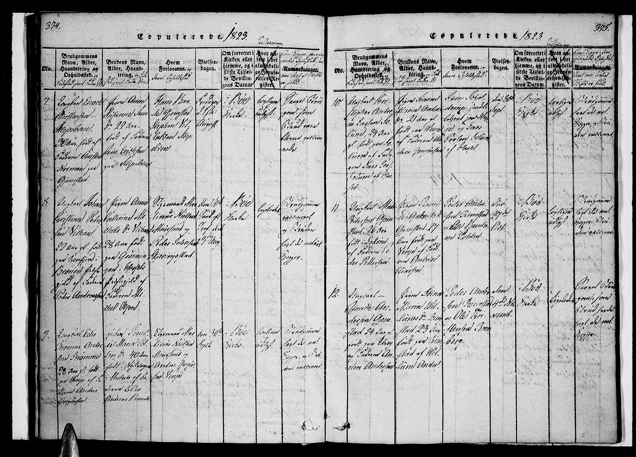 Ministerialprotokoller, klokkerbøker og fødselsregistre - Nordland, AV/SAT-A-1459/891/L1298: Ministerialbok nr. 891A03, 1820-1840, s. 374-375