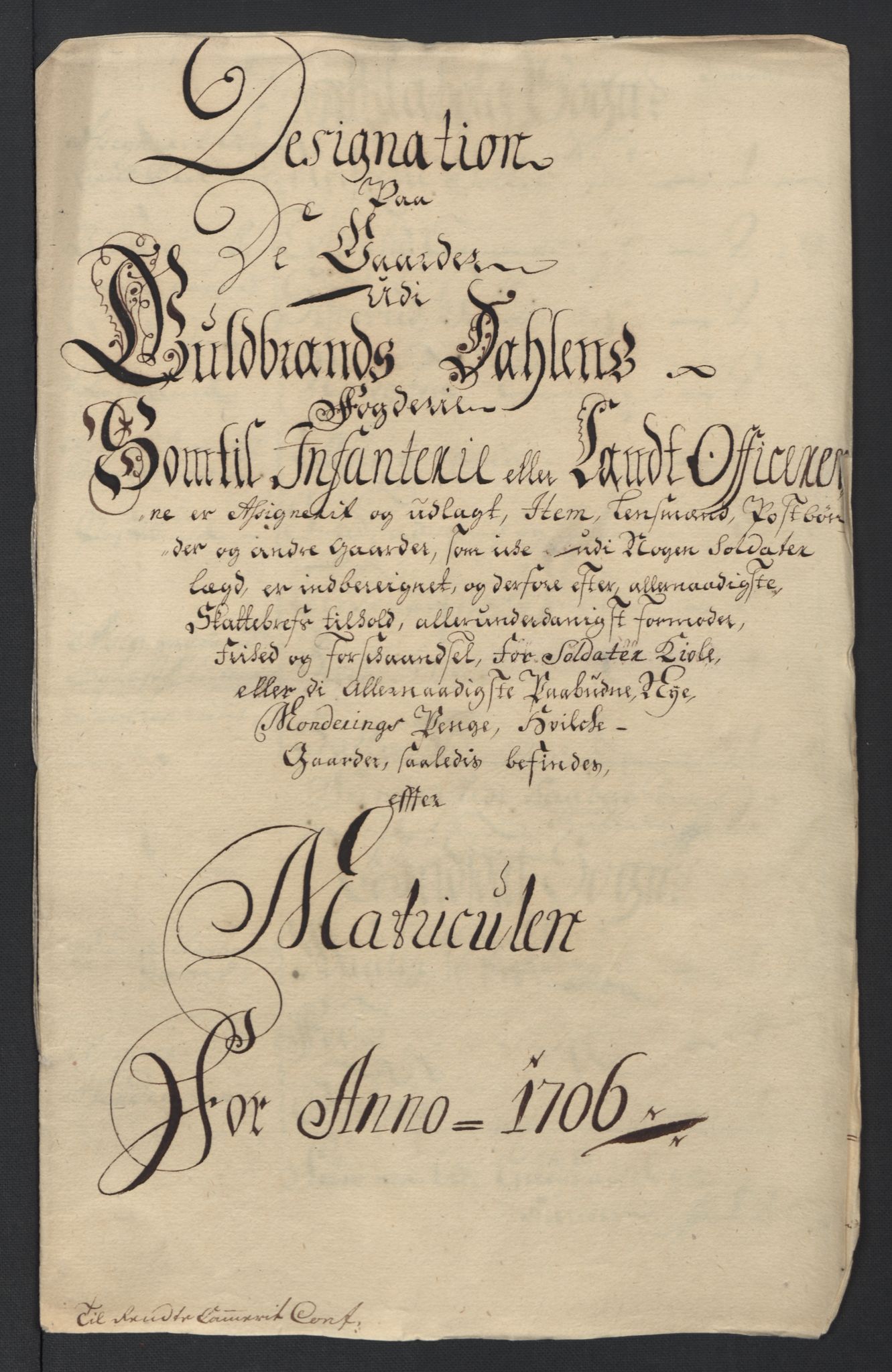 Rentekammeret inntil 1814, Reviderte regnskaper, Fogderegnskap, RA/EA-4092/R17/L1178: Fogderegnskap Gudbrandsdal, 1705-1707, s. 252