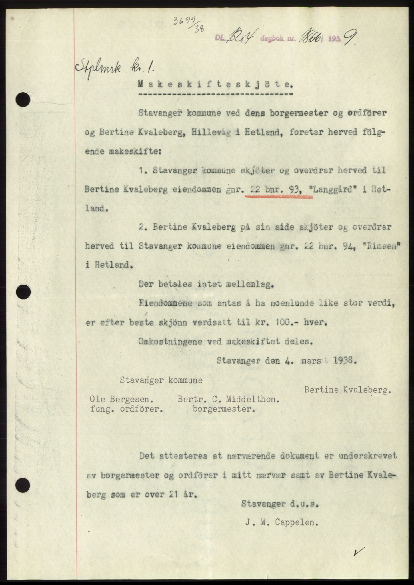 Jæren sorenskriveri, SAST/A-100310/03/G/Gba/L0074: Pantebok, 1939-1939, Dagboknr: 1866/1939
