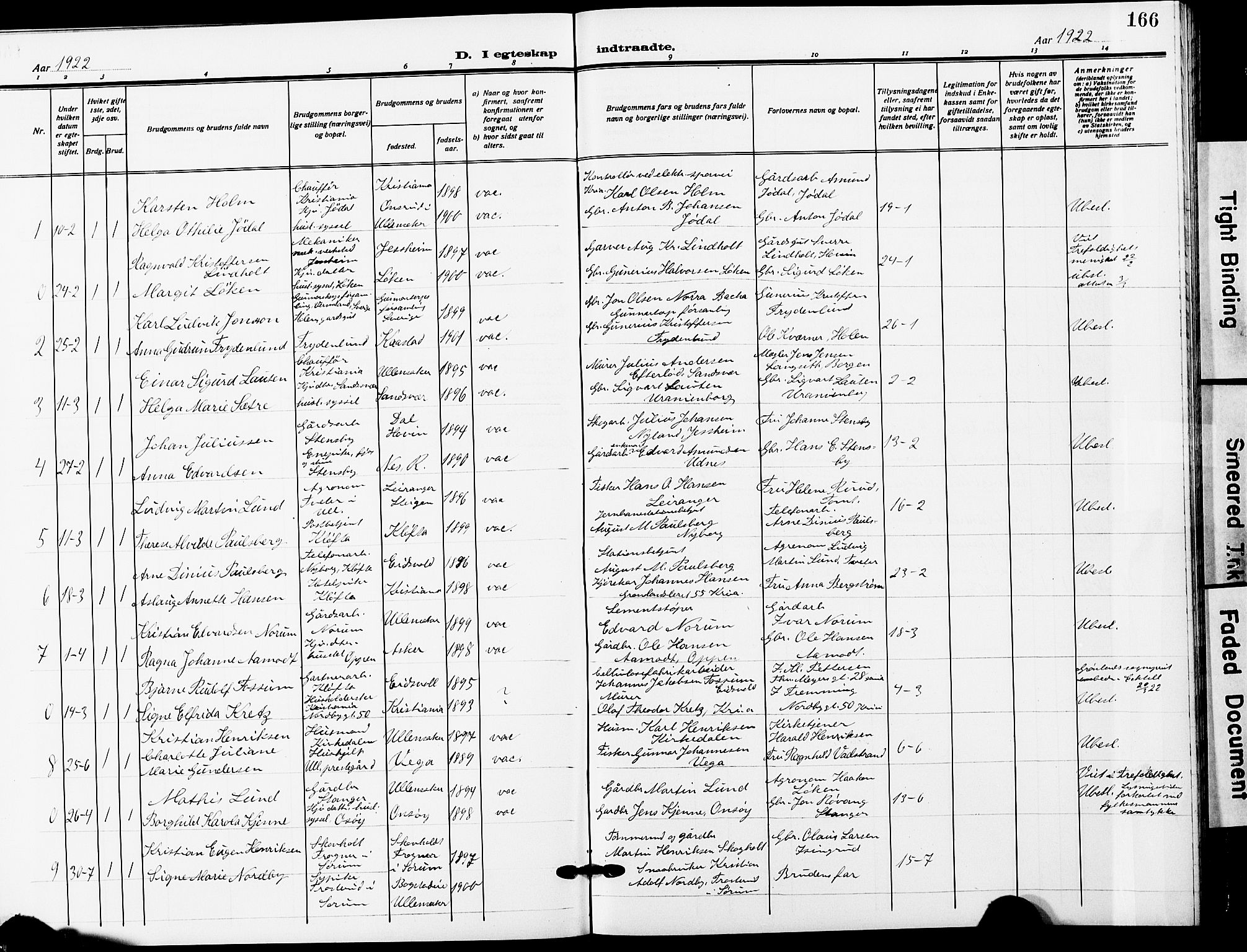 Ullensaker prestekontor Kirkebøker, AV/SAO-A-10236a/G/Ga/L0003: Klokkerbok nr. I 3, 1914-1929, s. 166
