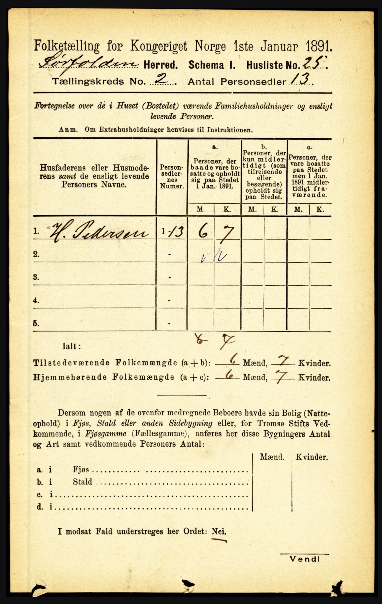 RA, Folketelling 1891 for 1845 Sørfold herred, 1891, s. 198