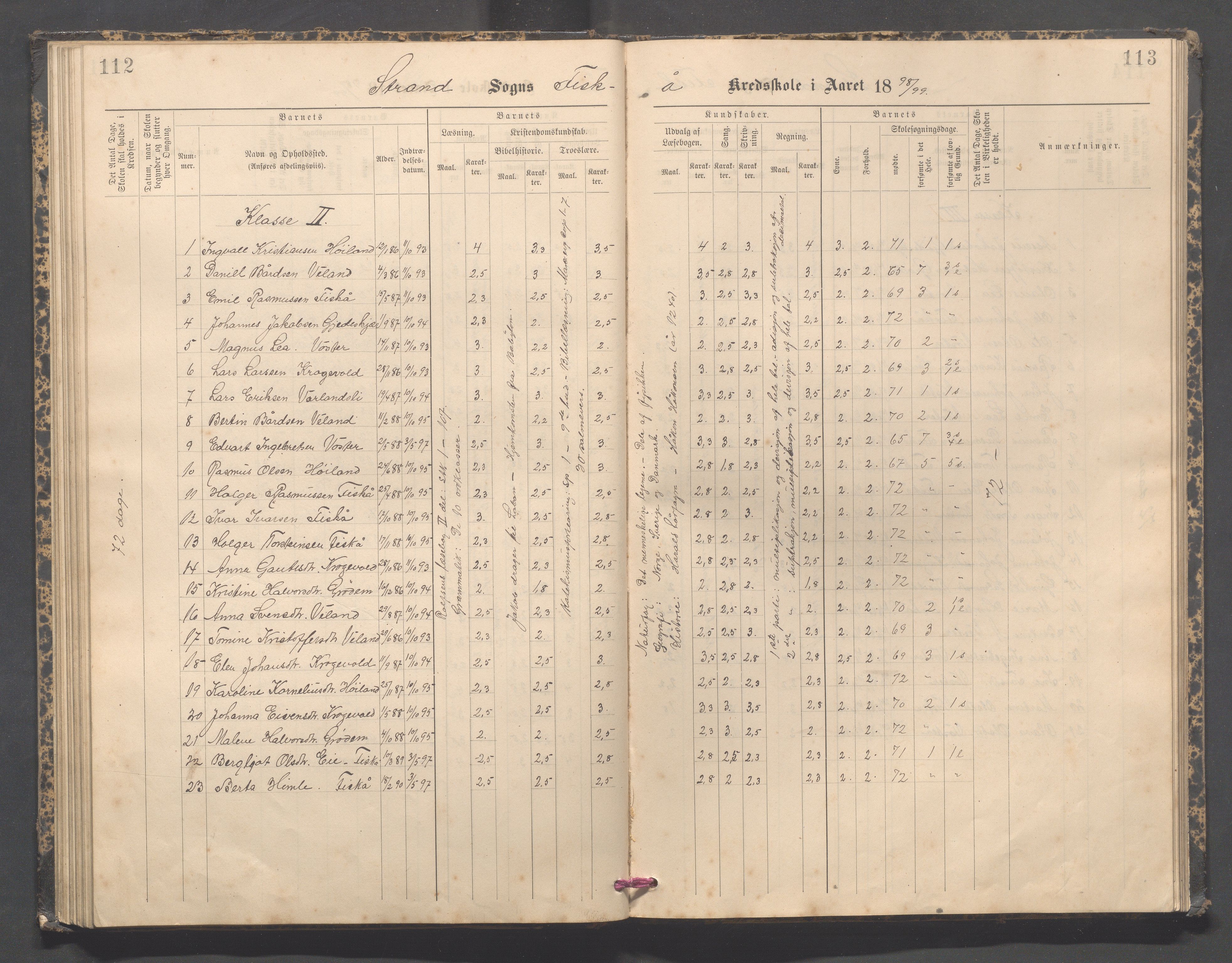 Strand kommune - Fiskå skole, IKAR/A-155/H/L0003: Skoleprotokoll for Fiskå krets, 1892-1903, s. 112-113