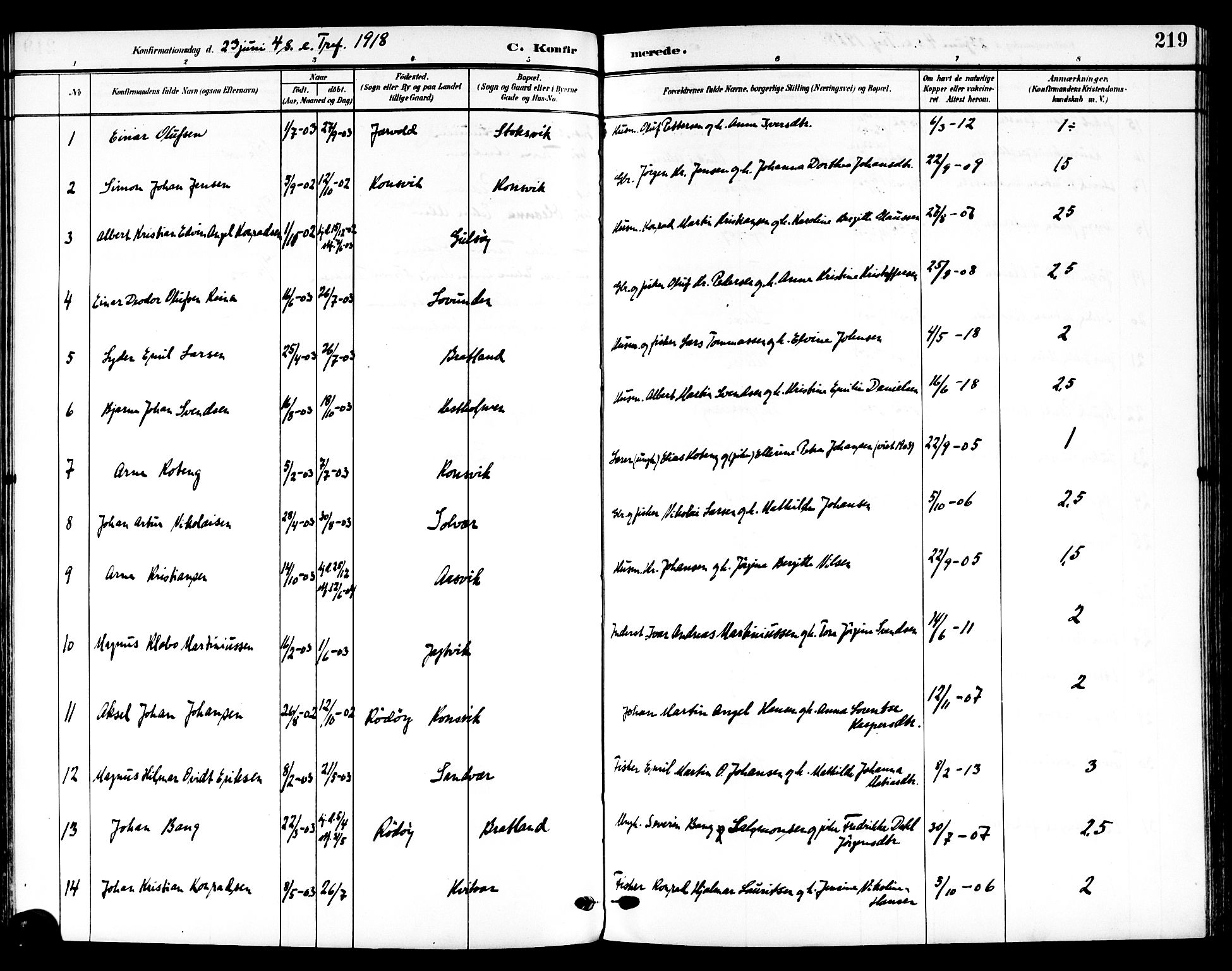 Ministerialprotokoller, klokkerbøker og fødselsregistre - Nordland, AV/SAT-A-1459/839/L0569: Ministerialbok nr. 839A06, 1903-1922, s. 219