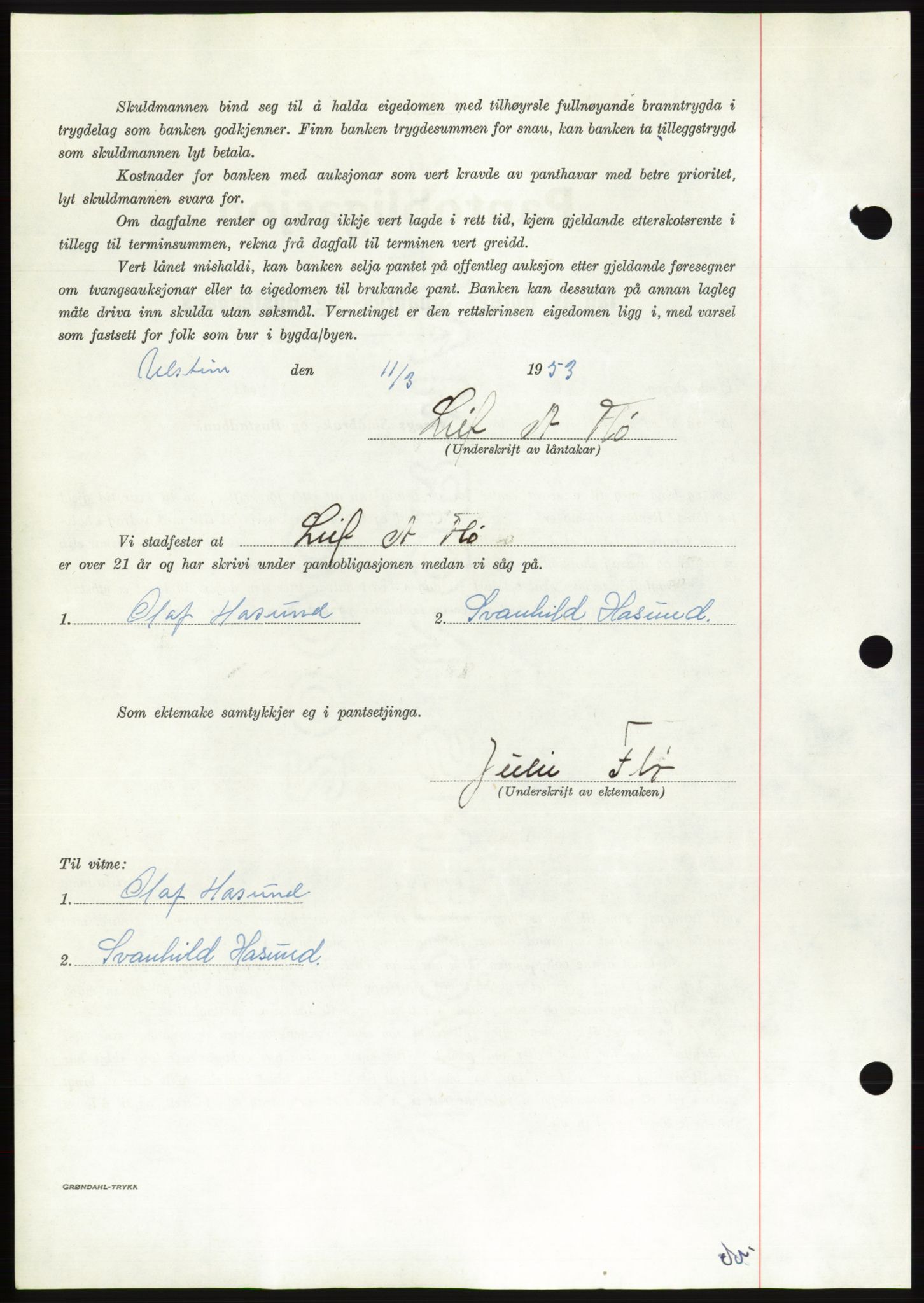 Søre Sunnmøre sorenskriveri, AV/SAT-A-4122/1/2/2C/L0123: Pantebok nr. 11B, 1953-1953, Dagboknr: 574/1953